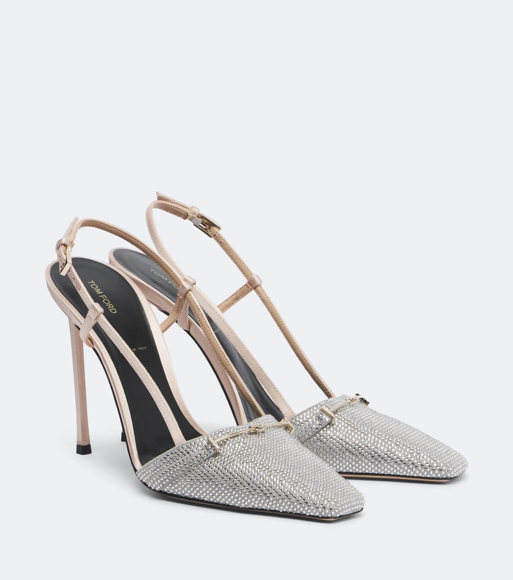 Arc embellished satin slingback pumps - 1