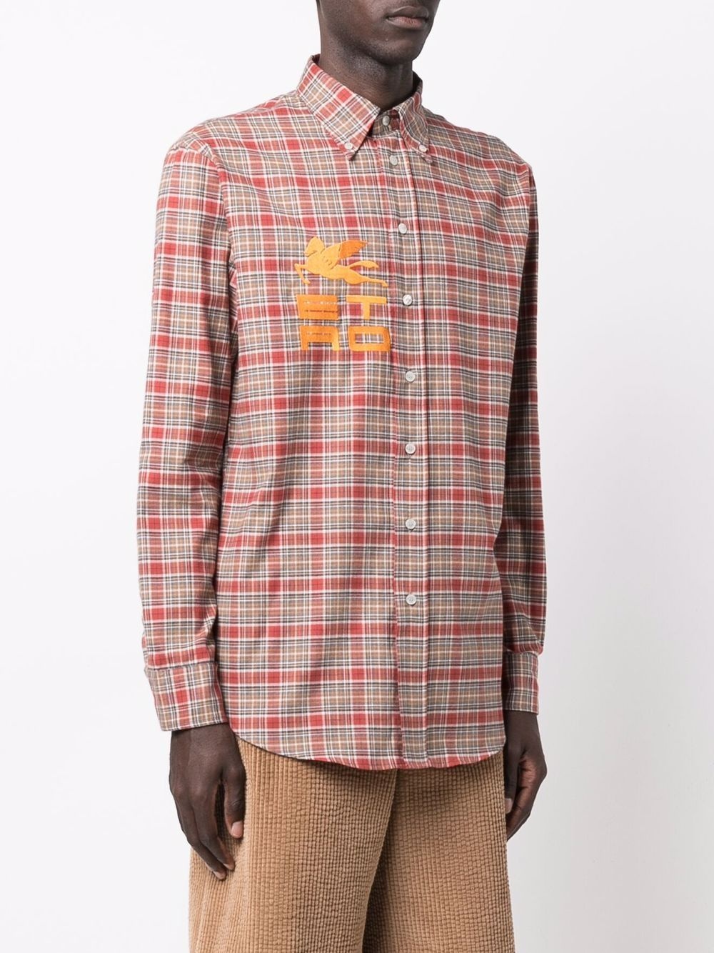 plaid-check logo-print shirt - 3