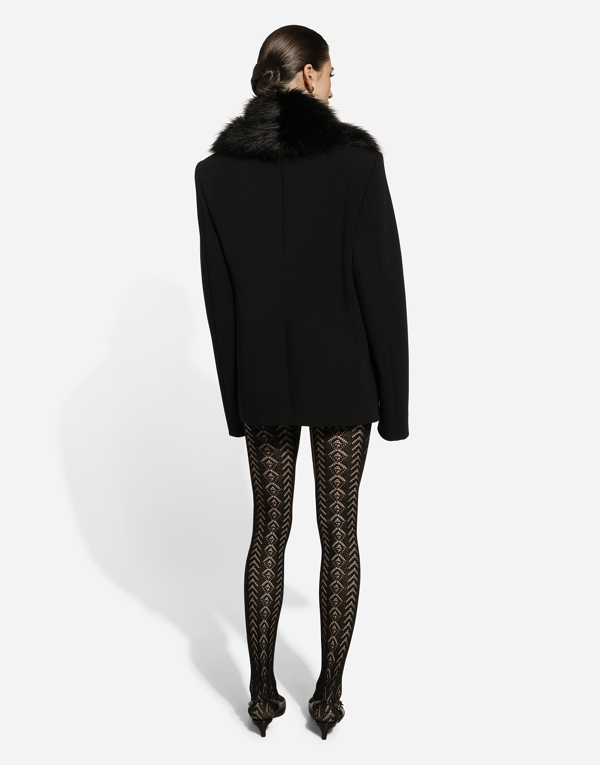 Wool jacket with faux fur collar - 3