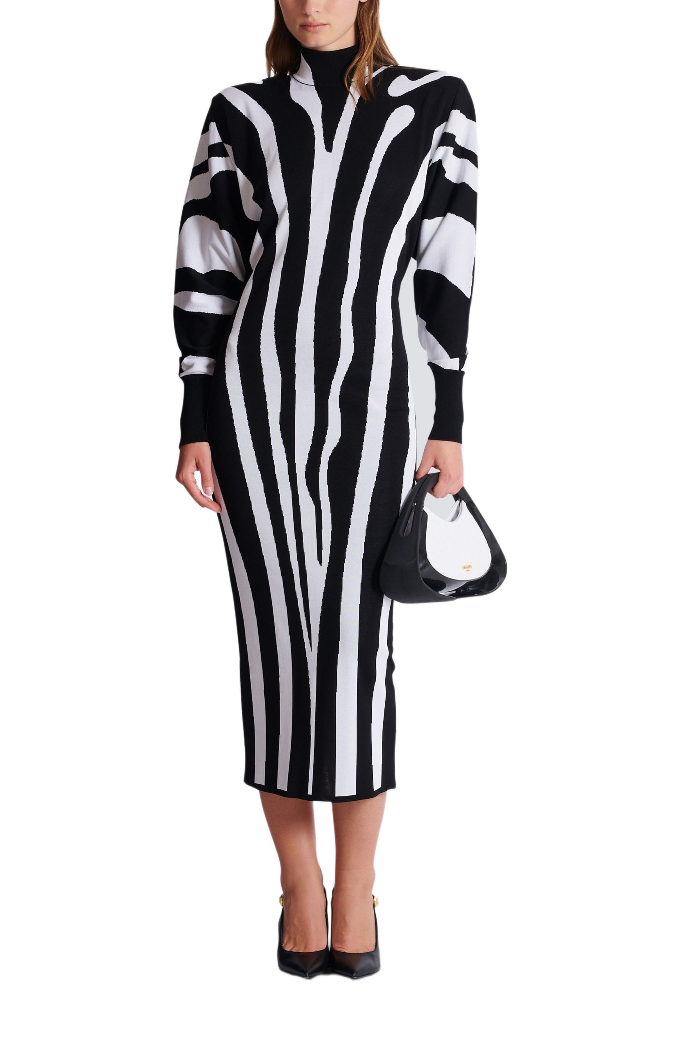 Balmain Long Knit Dress With Zebra Intarsia in Black at Nordstrom - 2