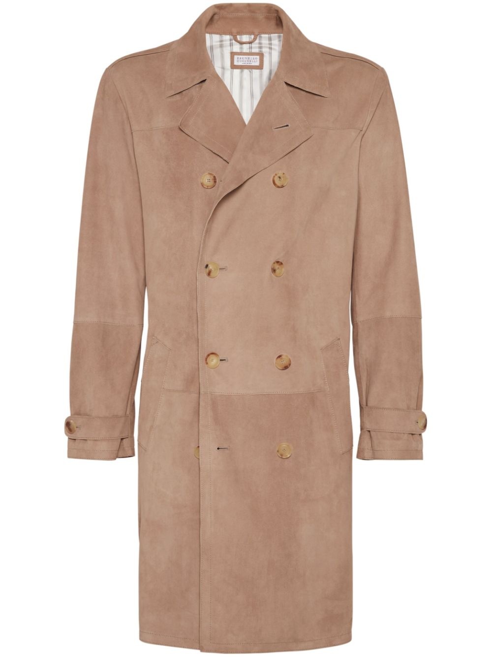 Notched-Lapels Suede Coat - 1