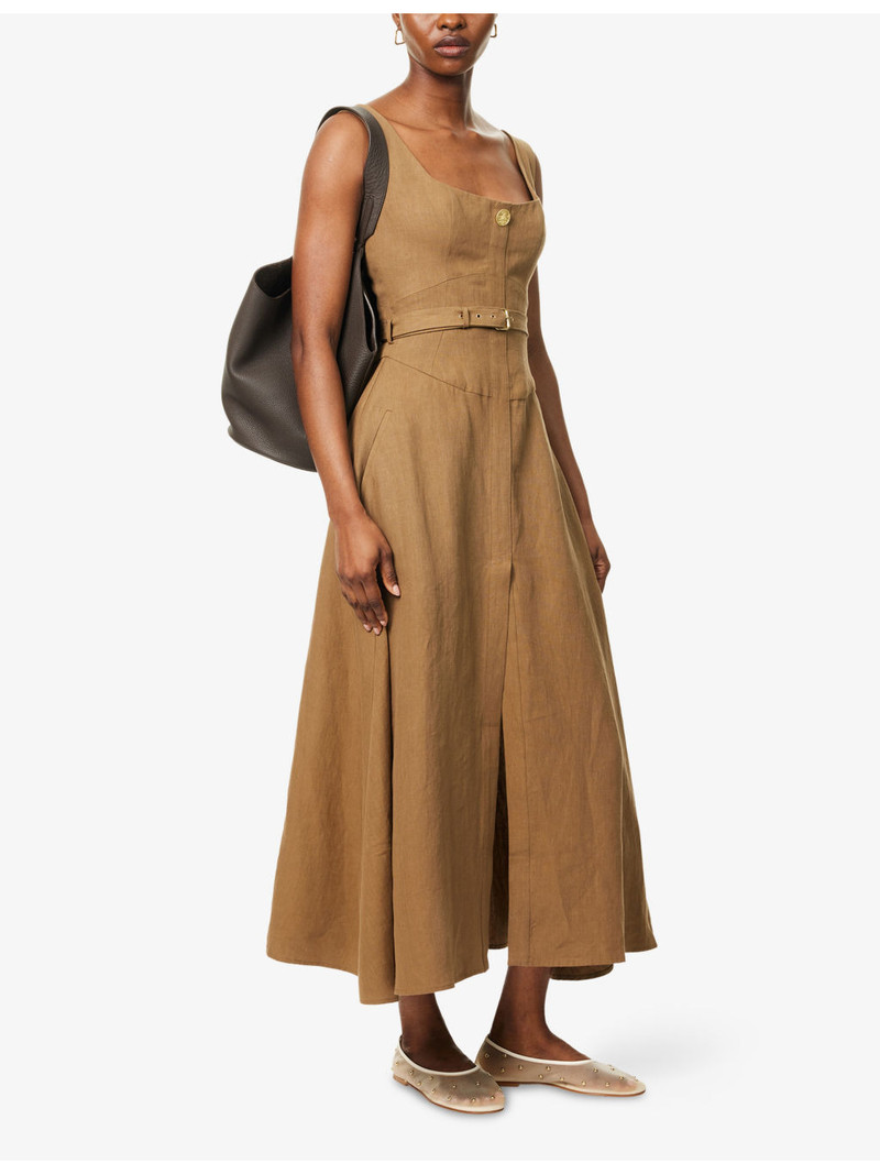 LE KASHA Subu Belted Linen Midi Dress outlook