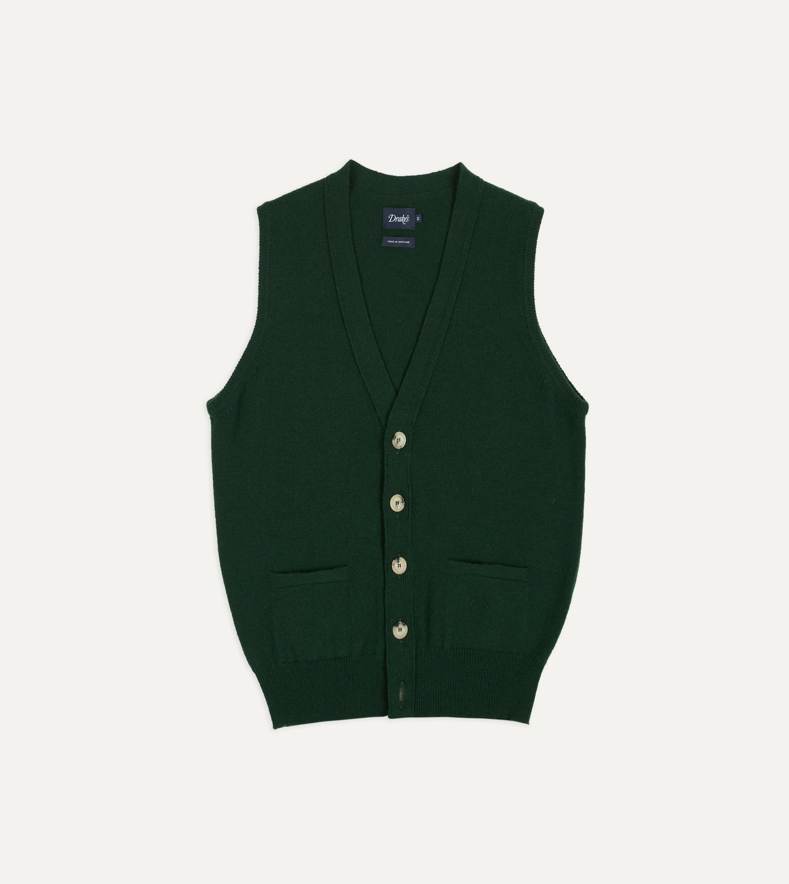 Dark Green Lambswool Sleeveless Cardigan - 1