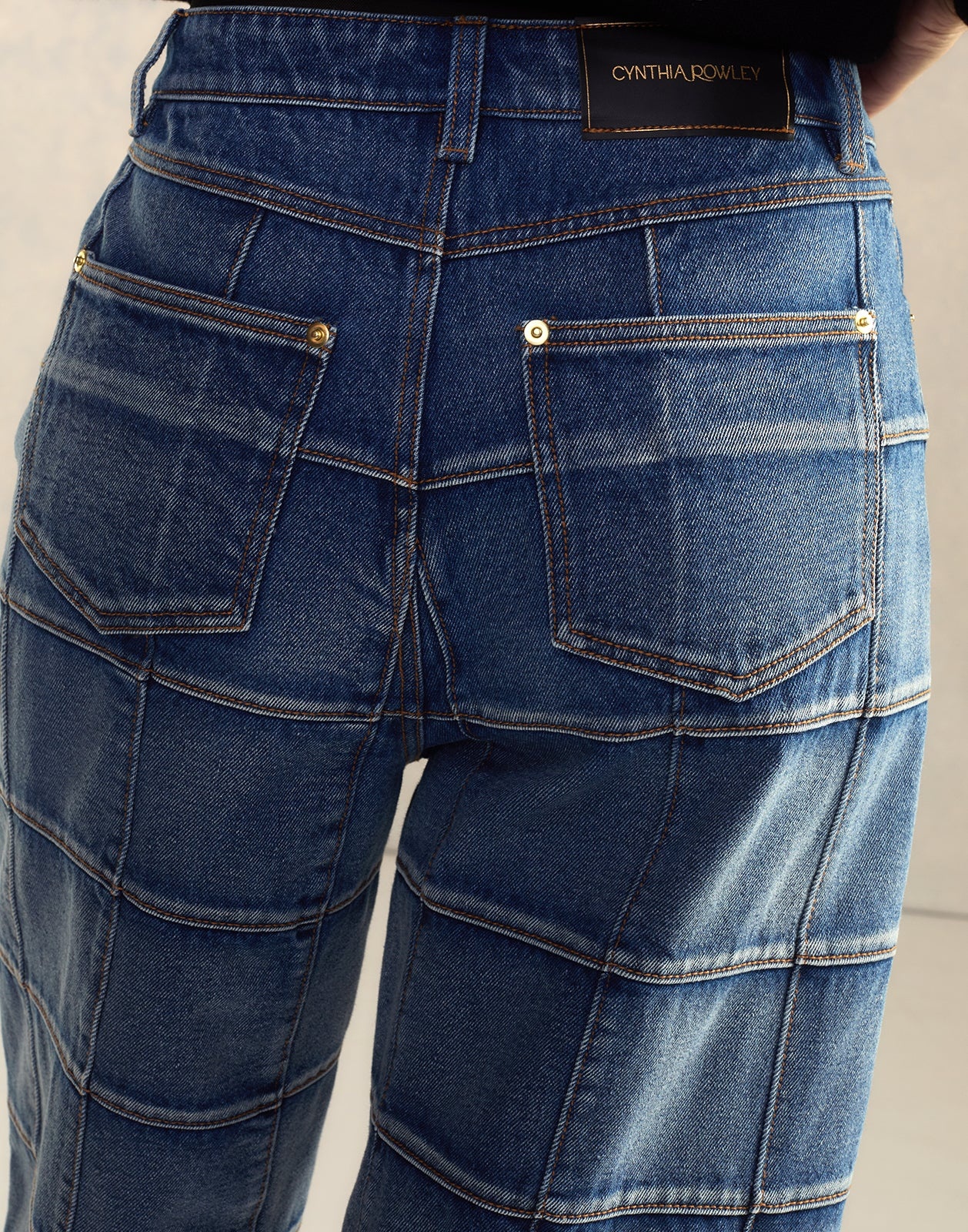 Windowpane Wide-Leg Jeans - 4