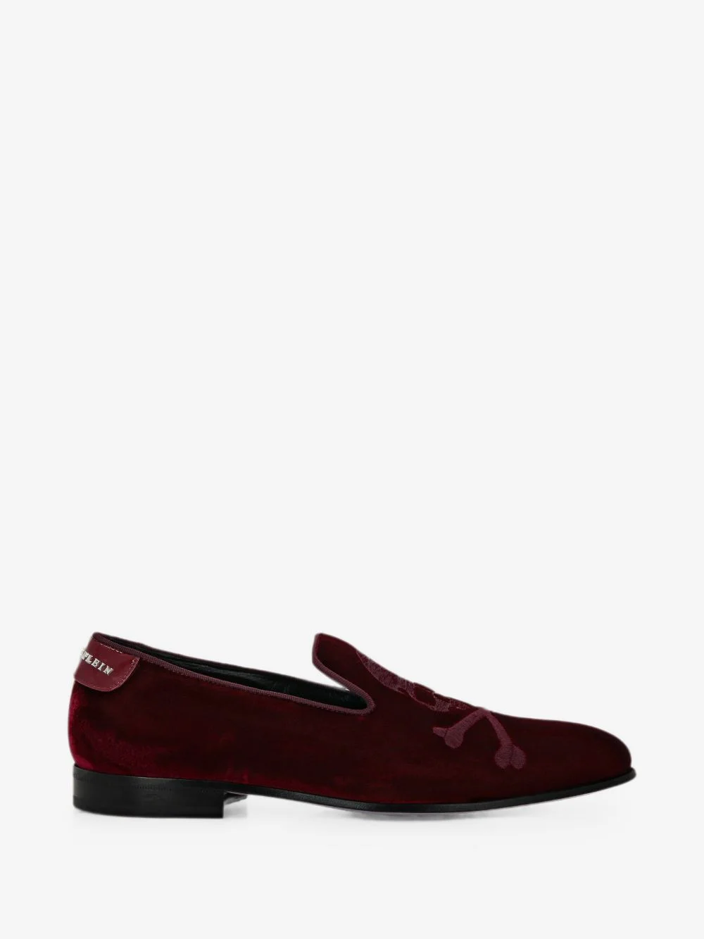 skull-embroidered velvet loafers - 1