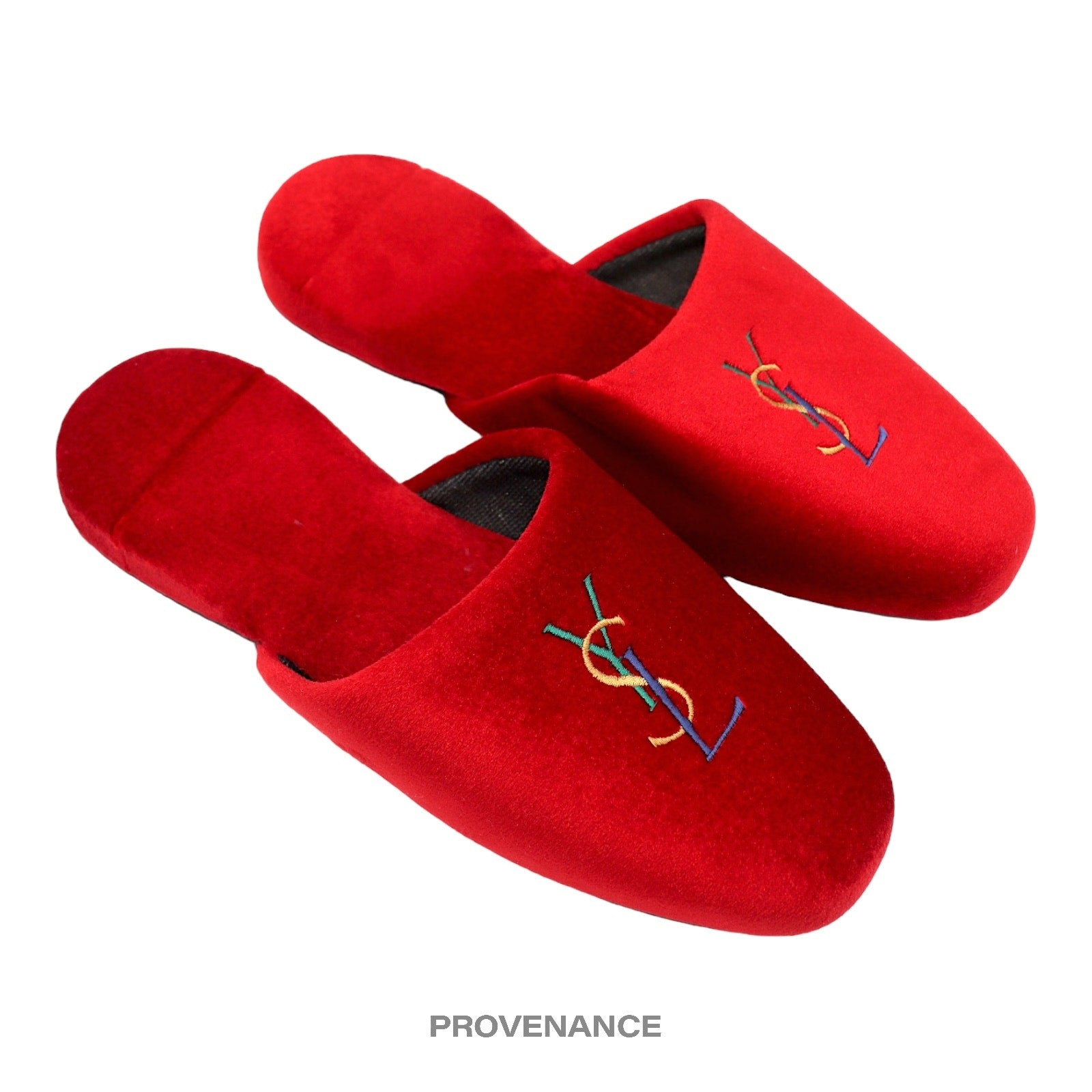 Yves Saint Laurent YSL Logo Slipper - Red Velour - 3