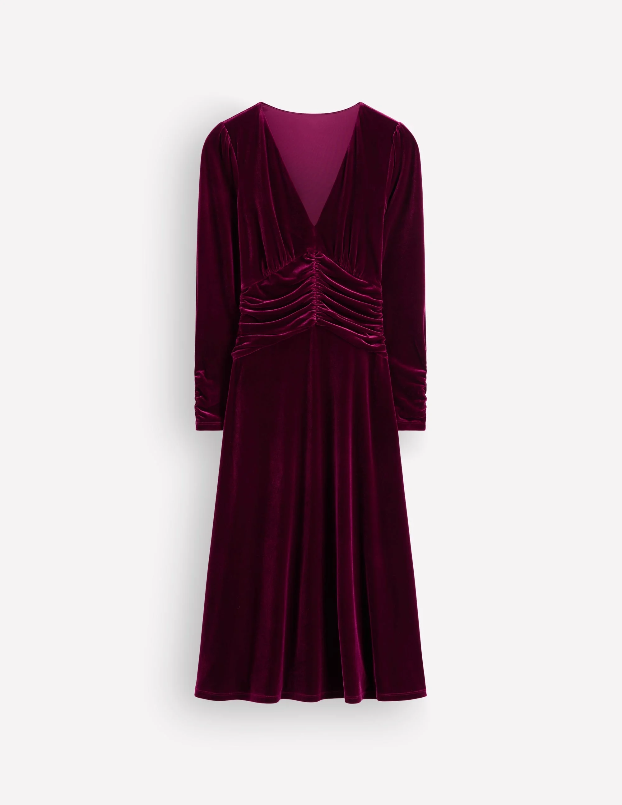 Mya Ruched Velvet Midi Dress-Beetroot Red - 1