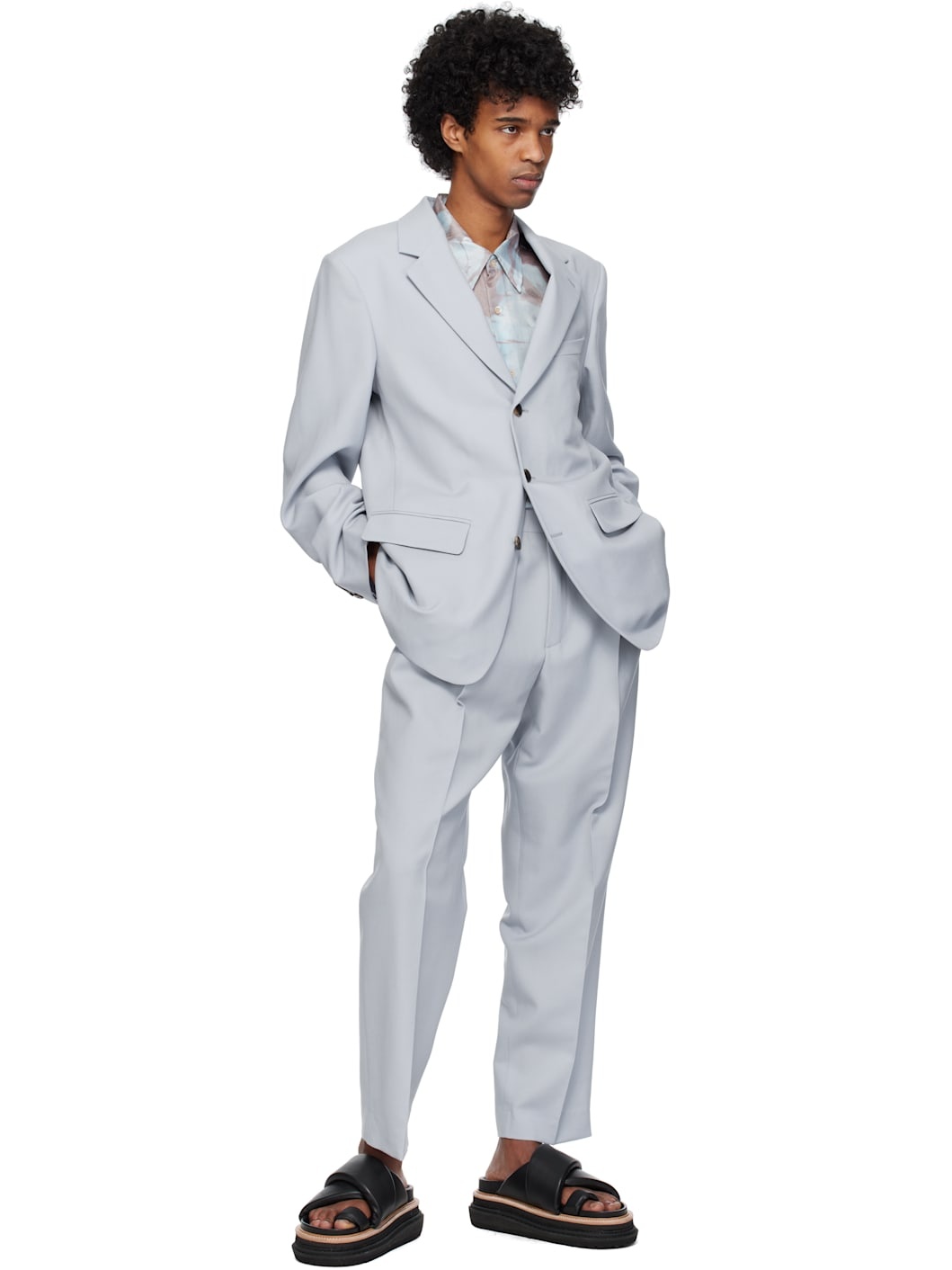 Blue Pleated Wool Trousers - 4
