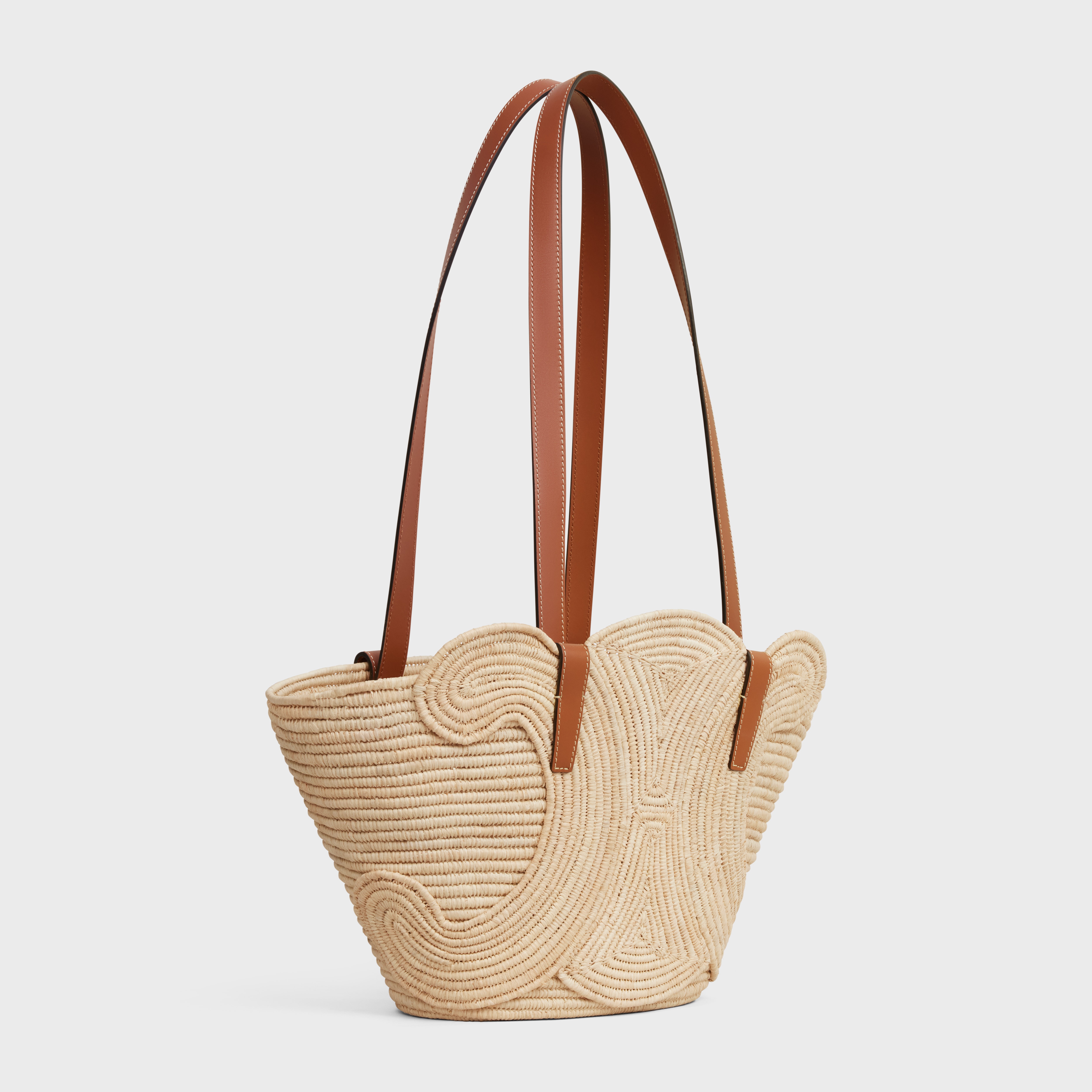 CELINE CLASSIC PANIER SMALL BRAIDED TRIOMPHE in RAFFIA and CALFSKIN - 2