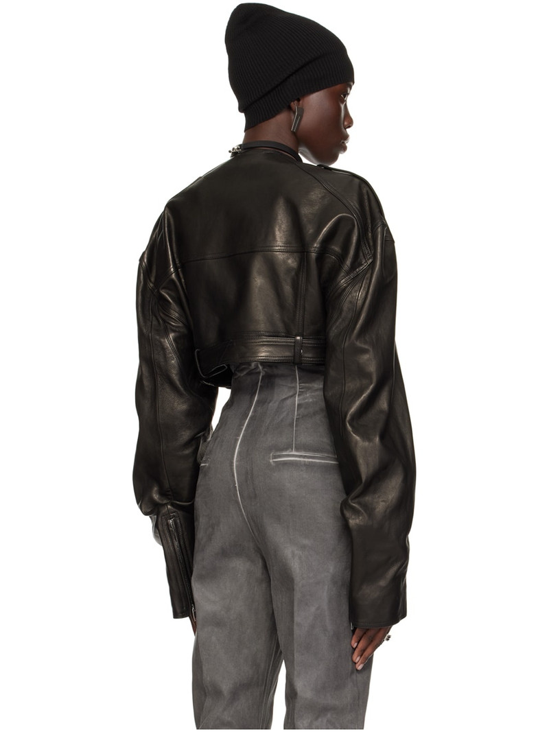 Black Micro Biker Leather Jacket 3