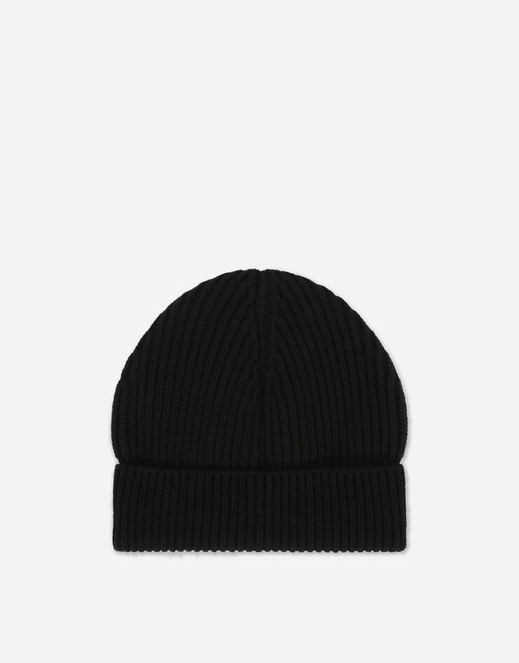 Knit cashmere hat with branded plate - 3
