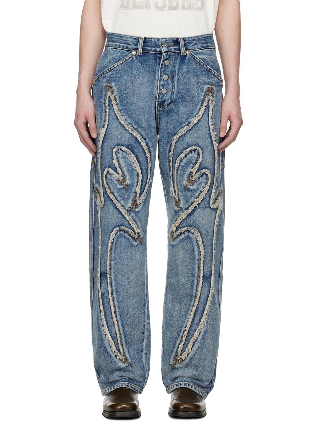 Blue Frayed Jeans - 1
