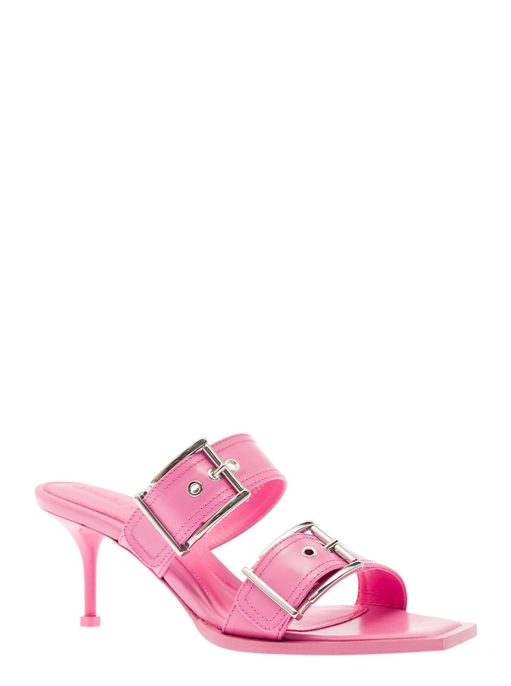 Alexander Mcqueen Women 'Punk' Pink Sandals With Double Strap And Metal Buckles In Leather Woman - 2