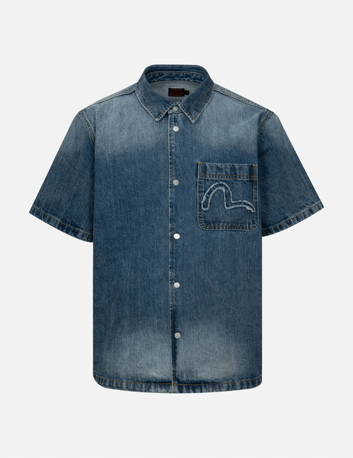 SEAGULL AND LOGO APPLIQUÉ EMBROIDERY BOXY DENIM SHORT-SLEEVES SHIRT - 2