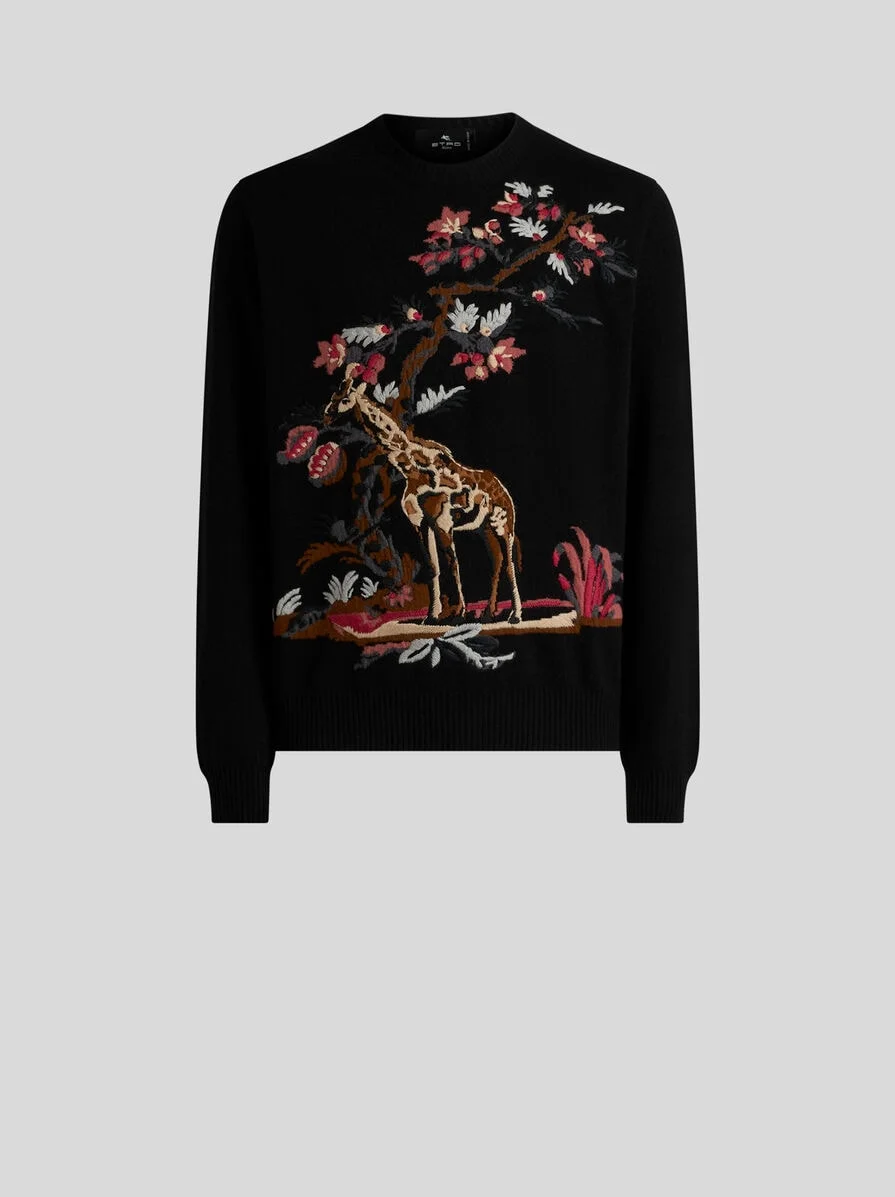 WOOL- AND CASHMERE-BLEND JACQUARD SWEATER WITH GIRAFFE MOTIF - 1