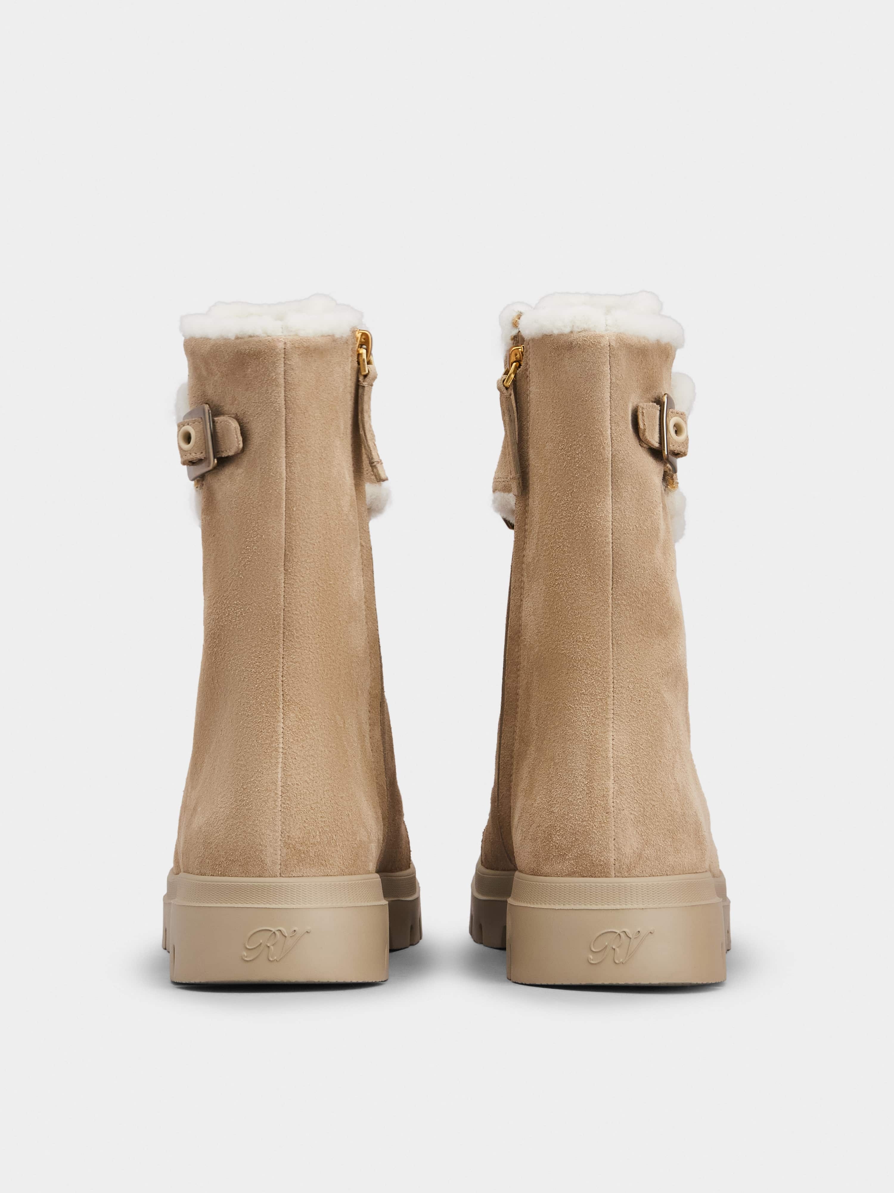 Walky Viv' Lace Up Shearling Strass Buckle Booties in Suede - 5