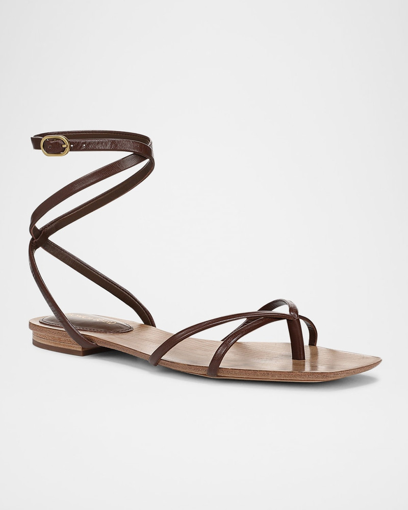 VERONICA BEARD Allegra Leather Flat Ankle-Strap Sandals outlook