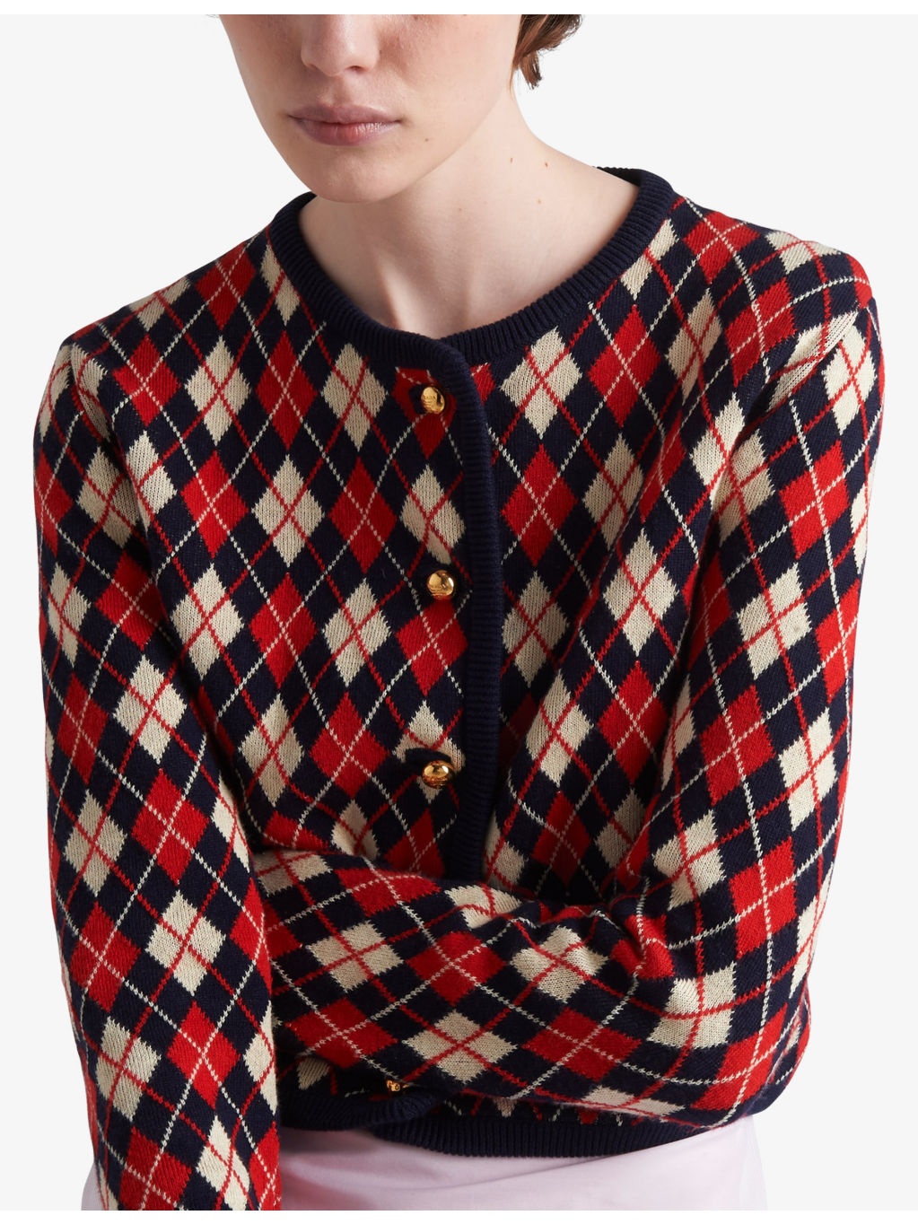 Argyle intarsia-pattern long-sleeve cotton cardigan - 3