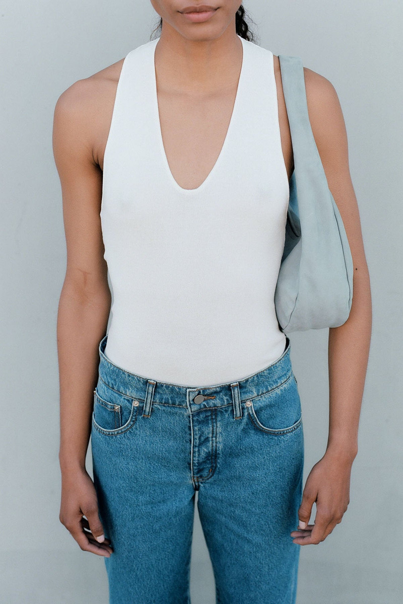 Plunge Neck Knit Top - White 5