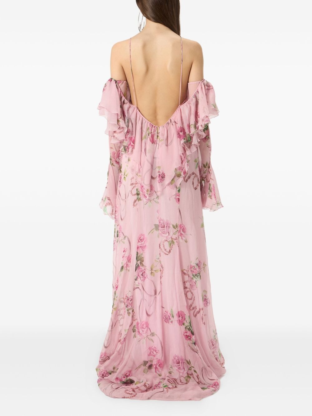 floral-printed ruffled gown - 3