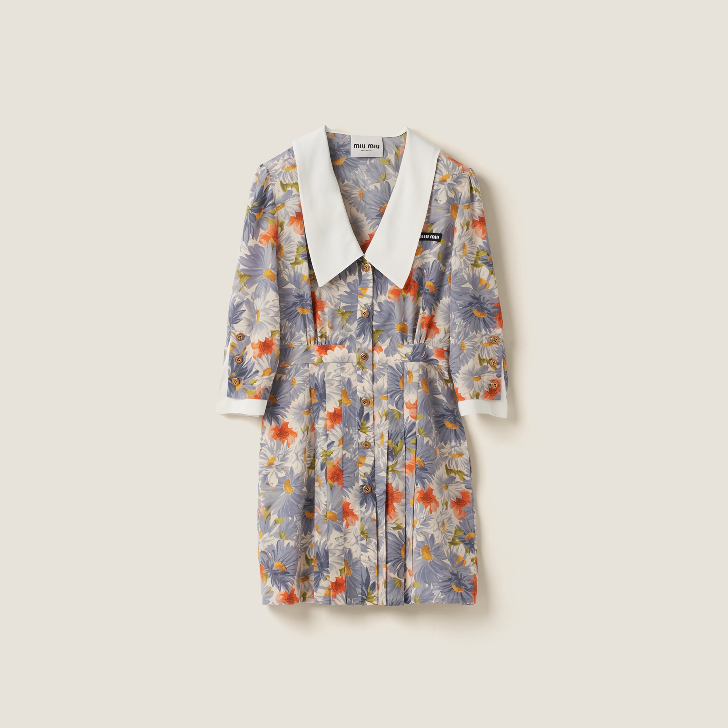 Floral print pleated marocain mini-dress - 1