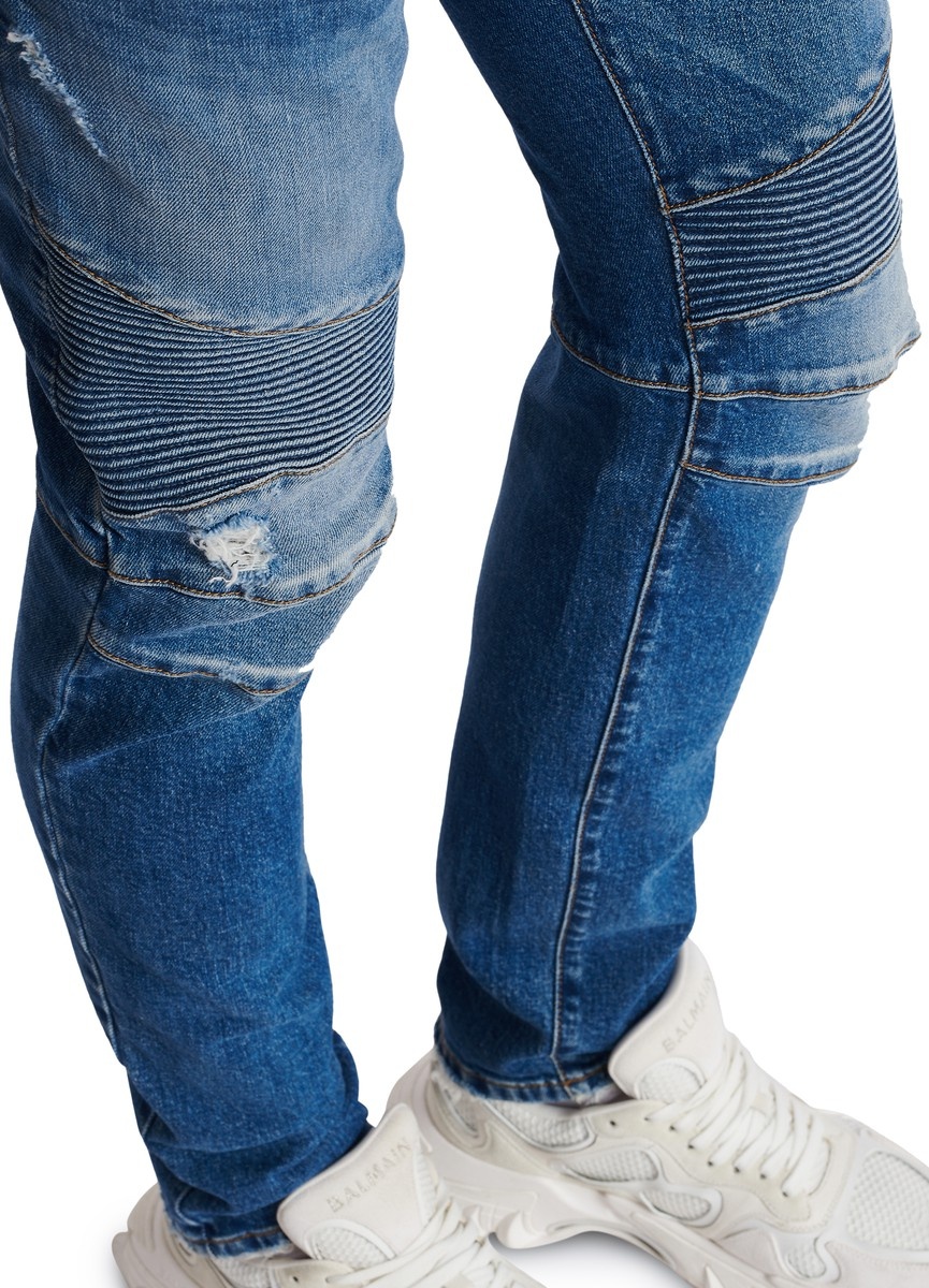 Tapered ripped blue cotton jeans - 8
