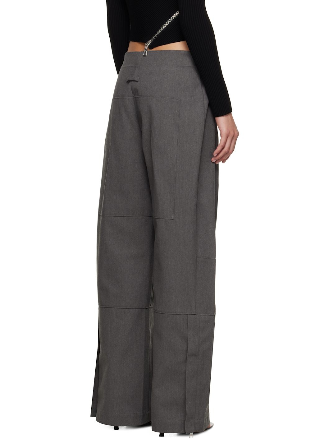 Gray Zip Denim Trousers - 3
