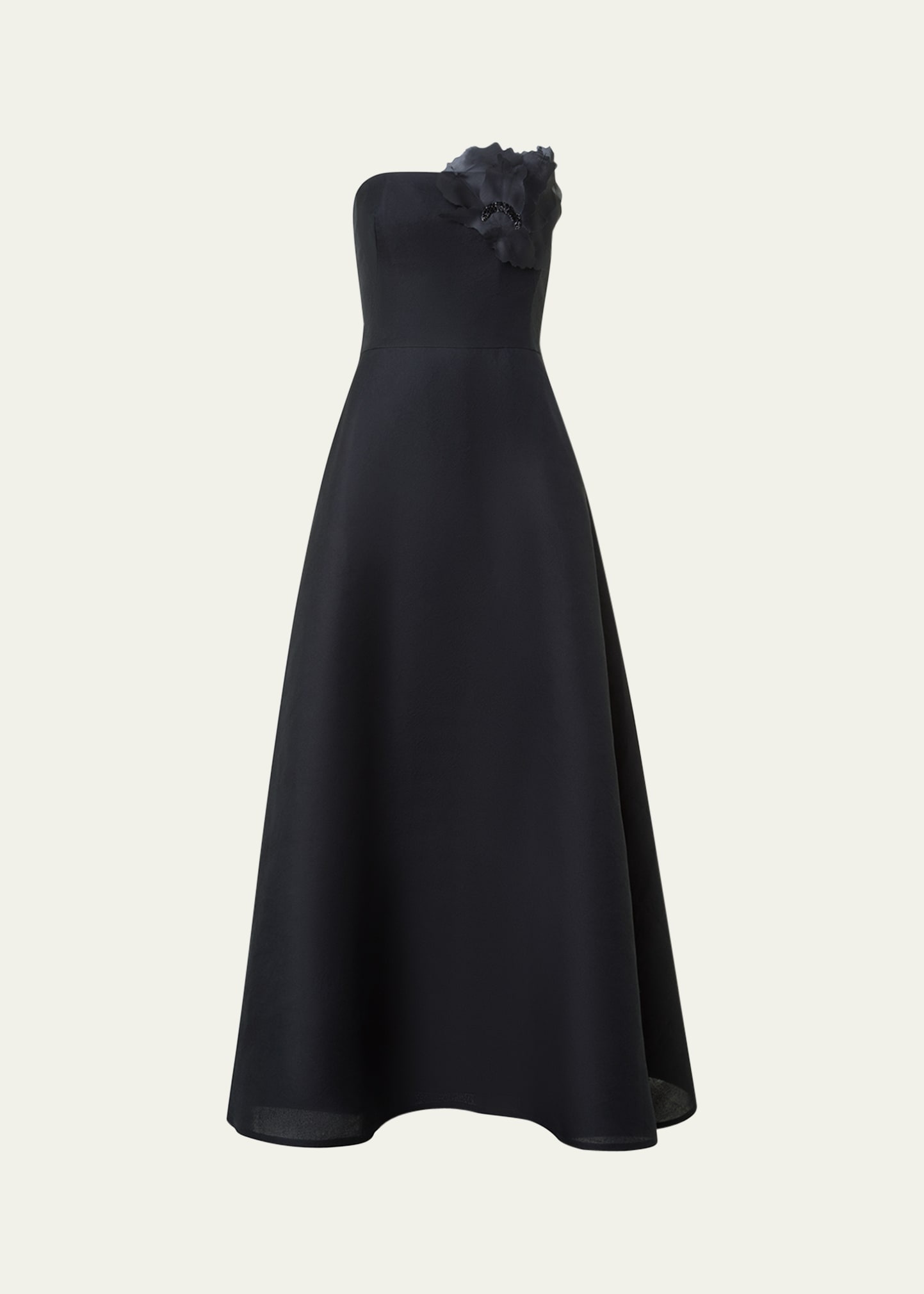 Flower Corsage Strapless Organza Gown - 1