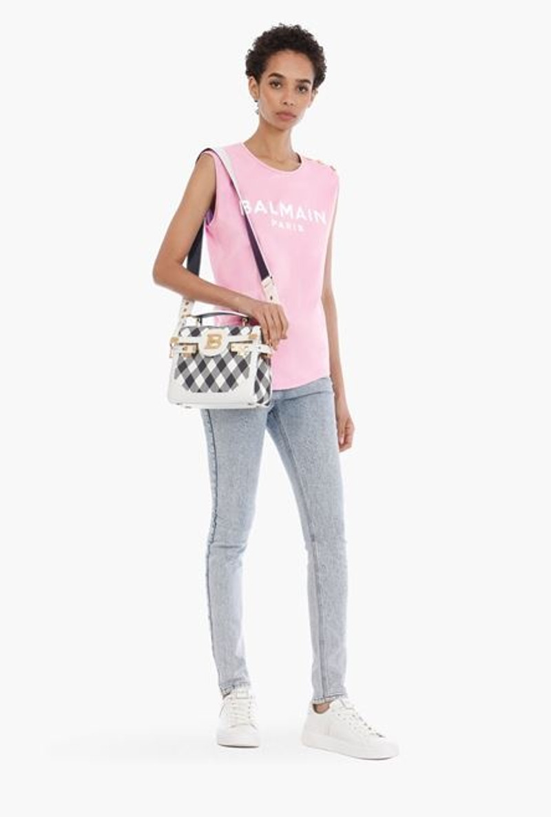 Balmain Pink cotton T-shirt with flocked white Balmain logo outlook