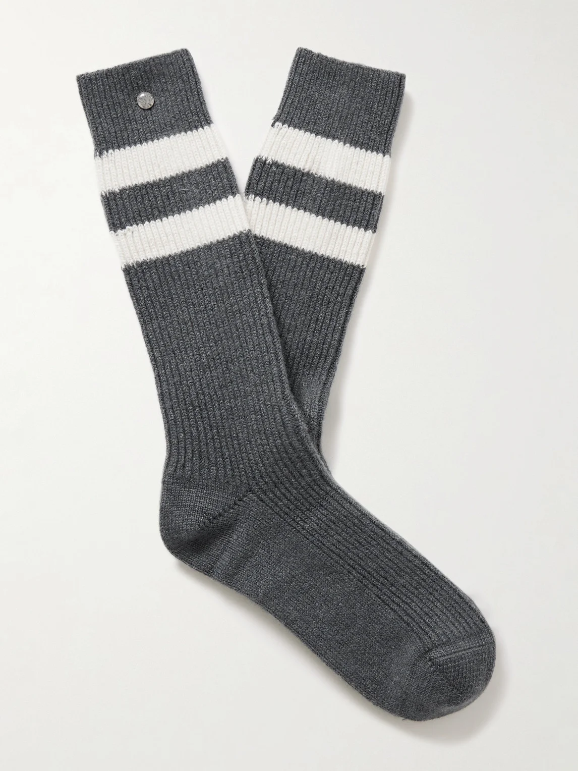Shadow Sunstone-Embellished Striped Ribbed Cashmere-Blend Socks - 1