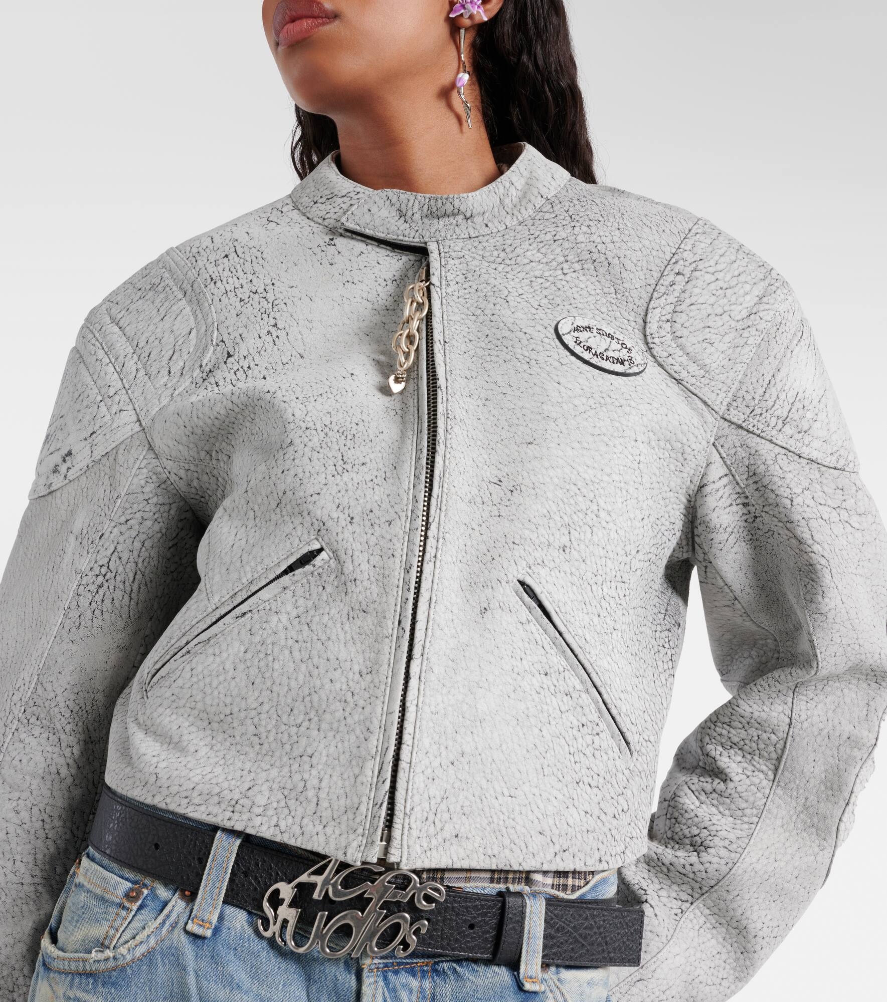 Cropped leather jacket - 4