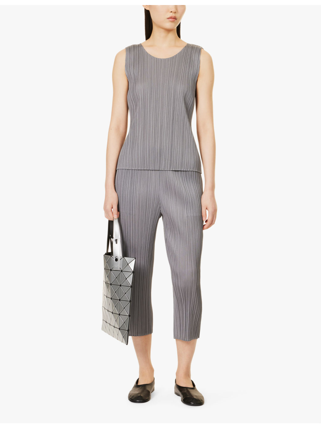 Basic sleeveless pleated knitted jersey top - 2