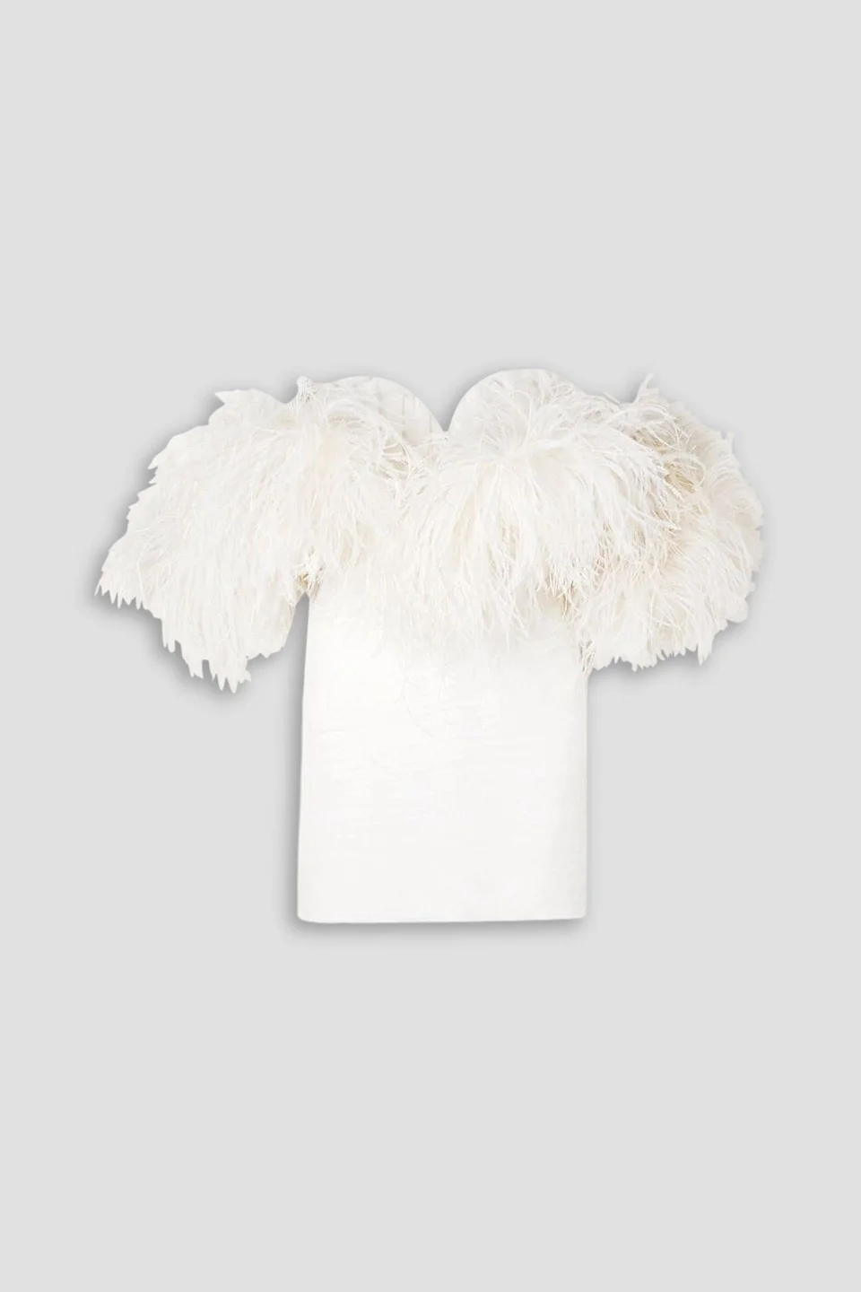 Off-the-shoulder feather-trimmed silk-crepe mini dress - 1