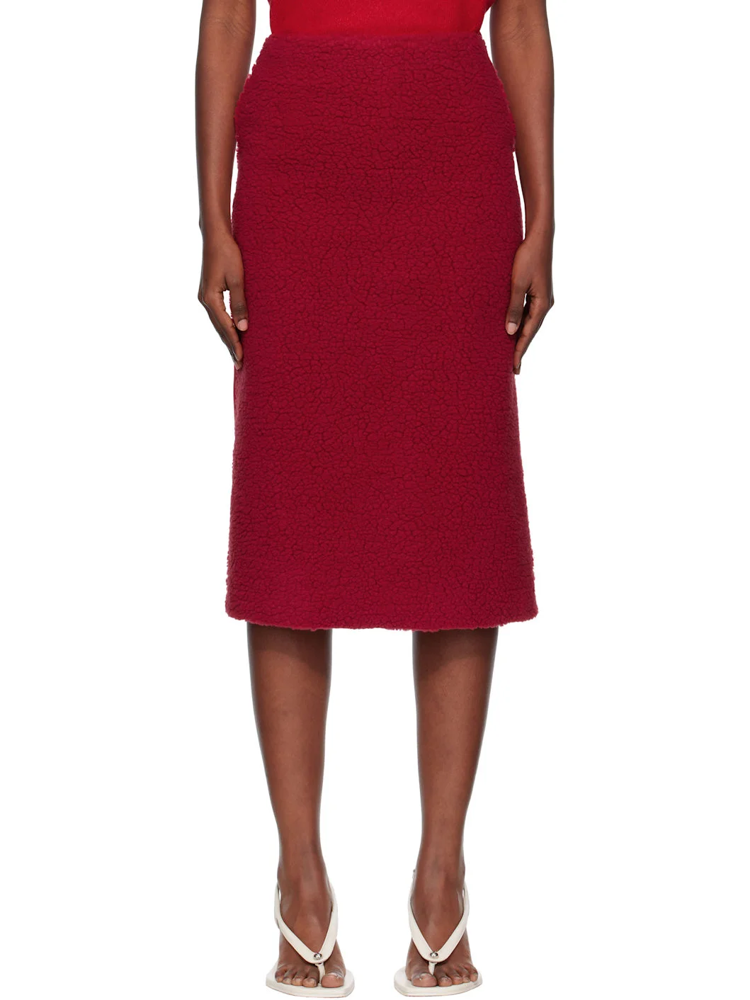 Red Fleece Combi H-Line Midi Skirt - 1