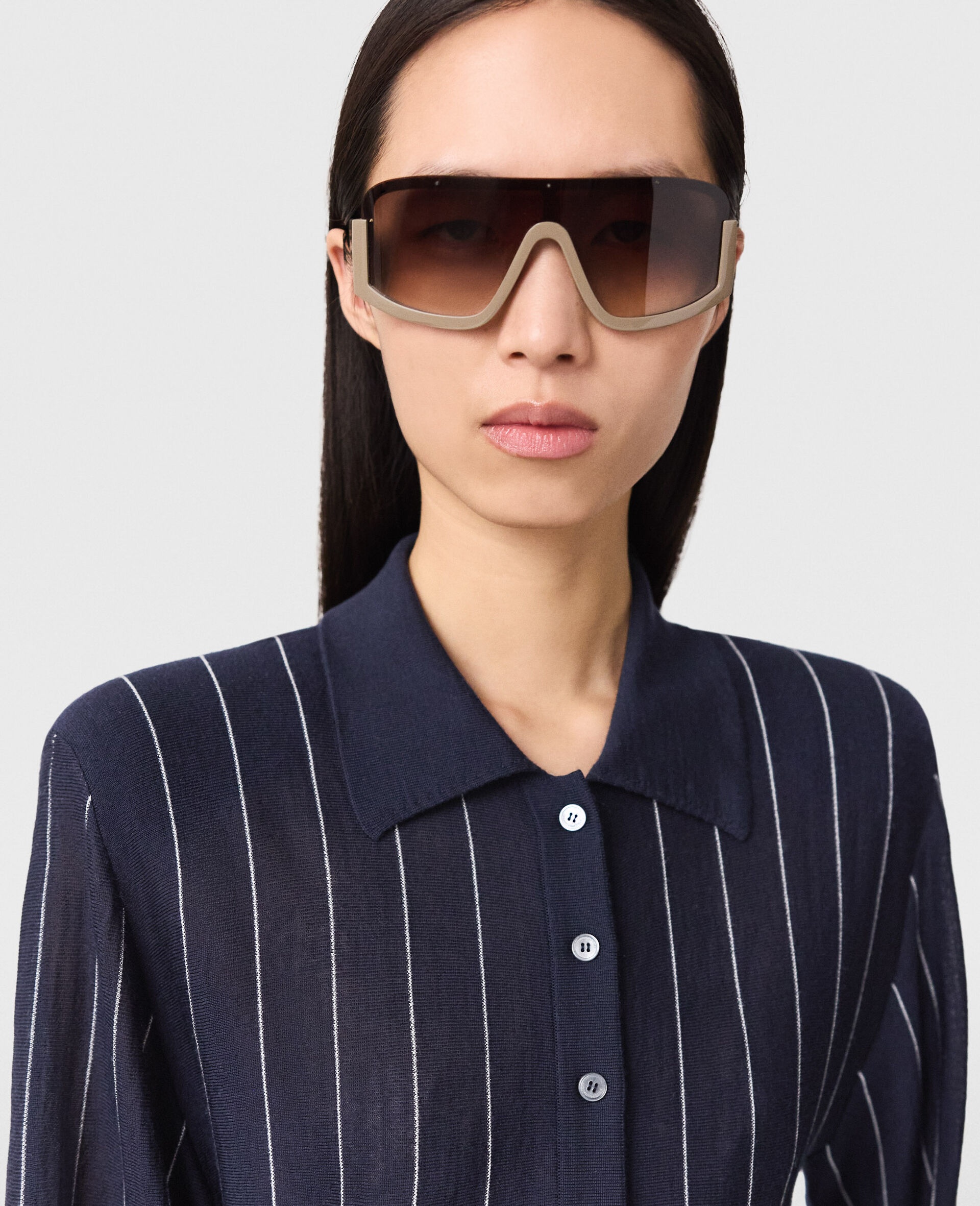 Collared Pinstripe Long-Sleeve Top - 4