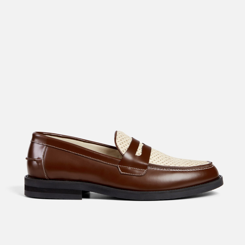 Wilde Chestnut + White Rattan Penny Loafer - Men's - 1