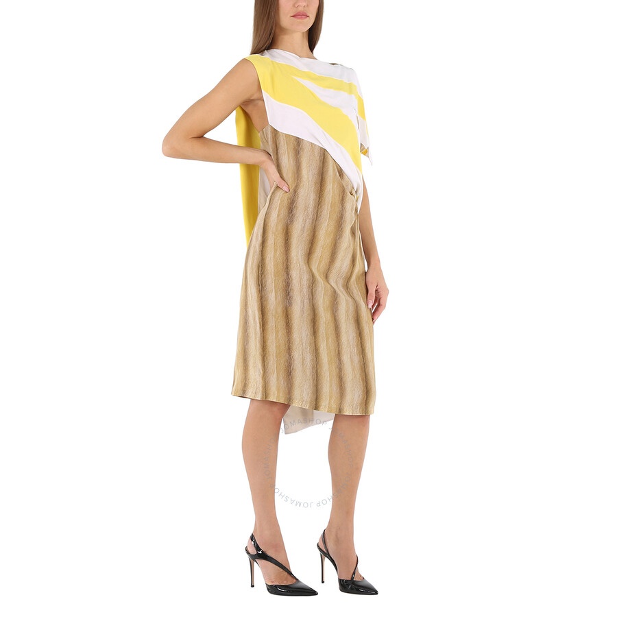 Burberry Bright Straw Graphic-Print Boat Neck Asymmetric Dress - 5