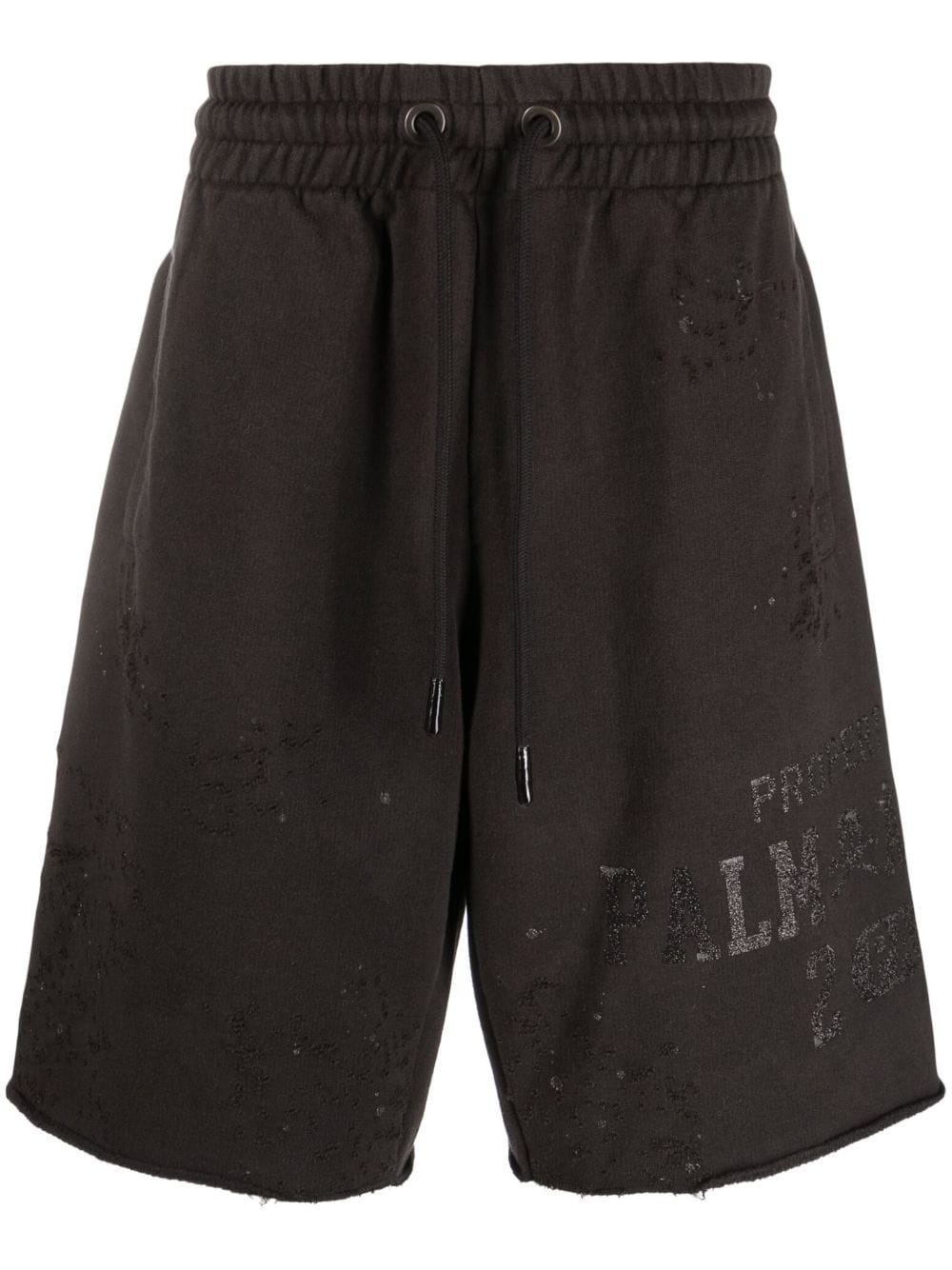 glitter logo distressed shorts - 1