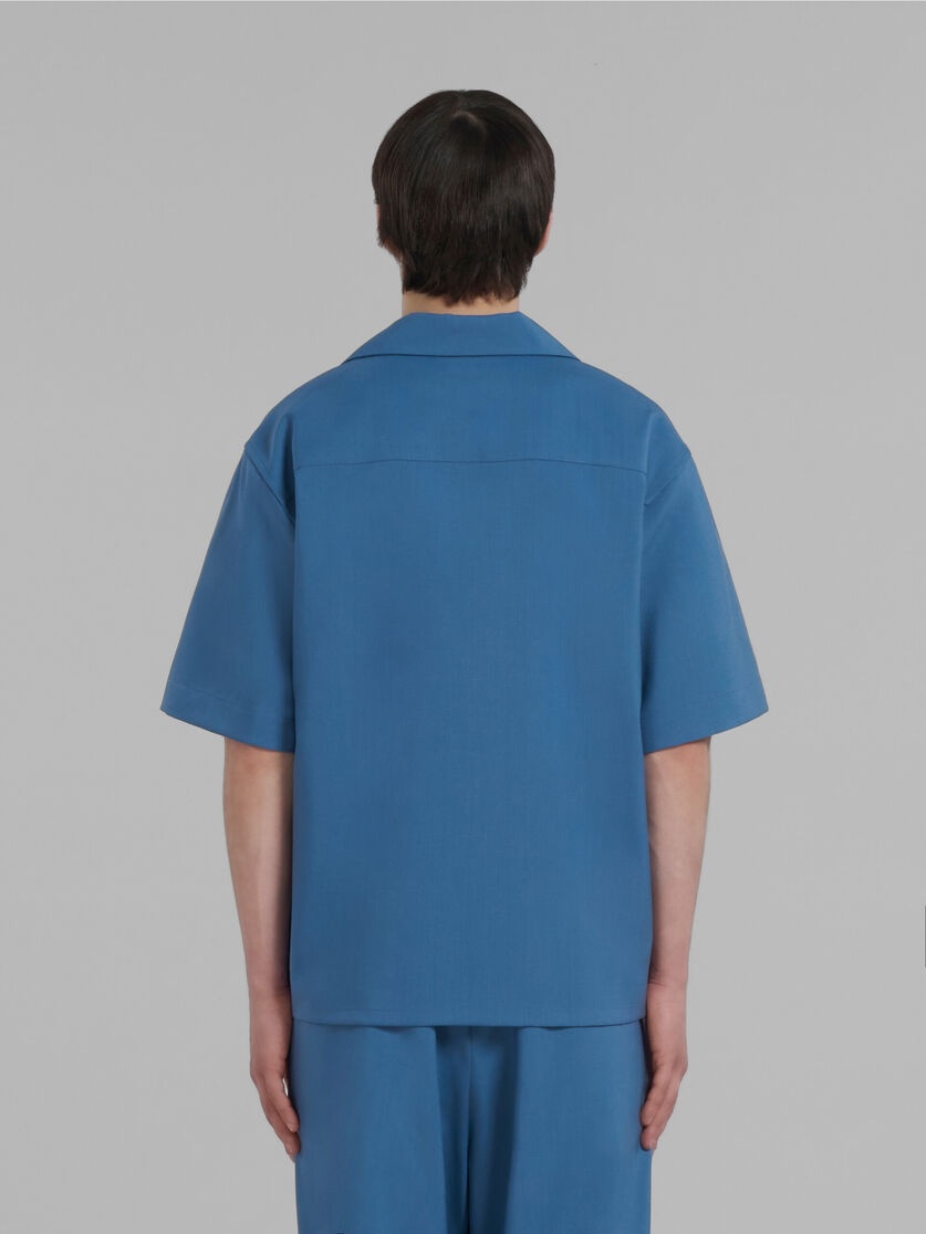 BLUE TROPICAL WOOL BOWLING SHIRT - 3