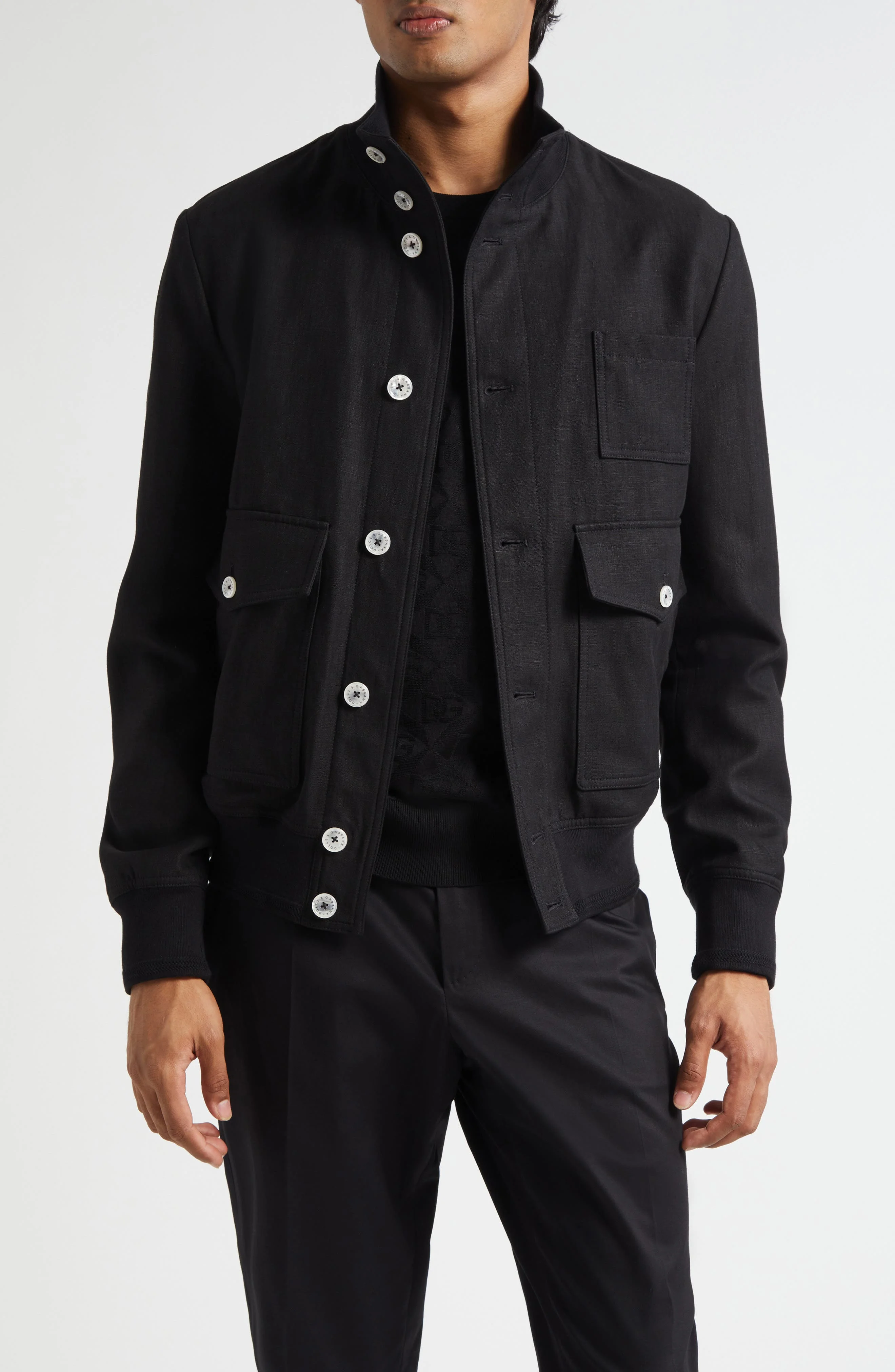 Dolce&Gabbana Linen Canvas Blouson Jacket in N0000 Nero at Nordstrom - 1