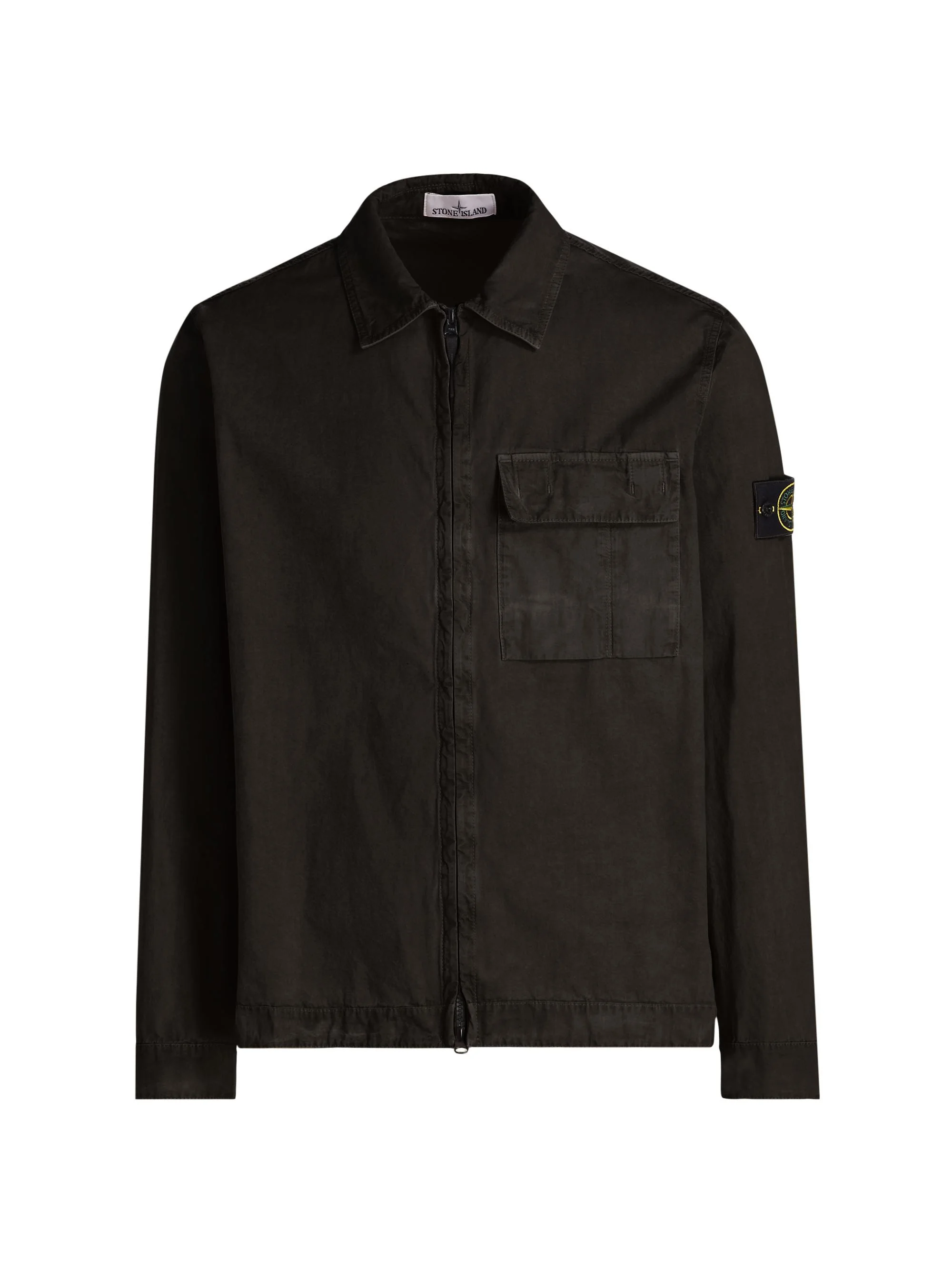 Men's Zip-Front Cotton Shirt Jacket - Black - 1