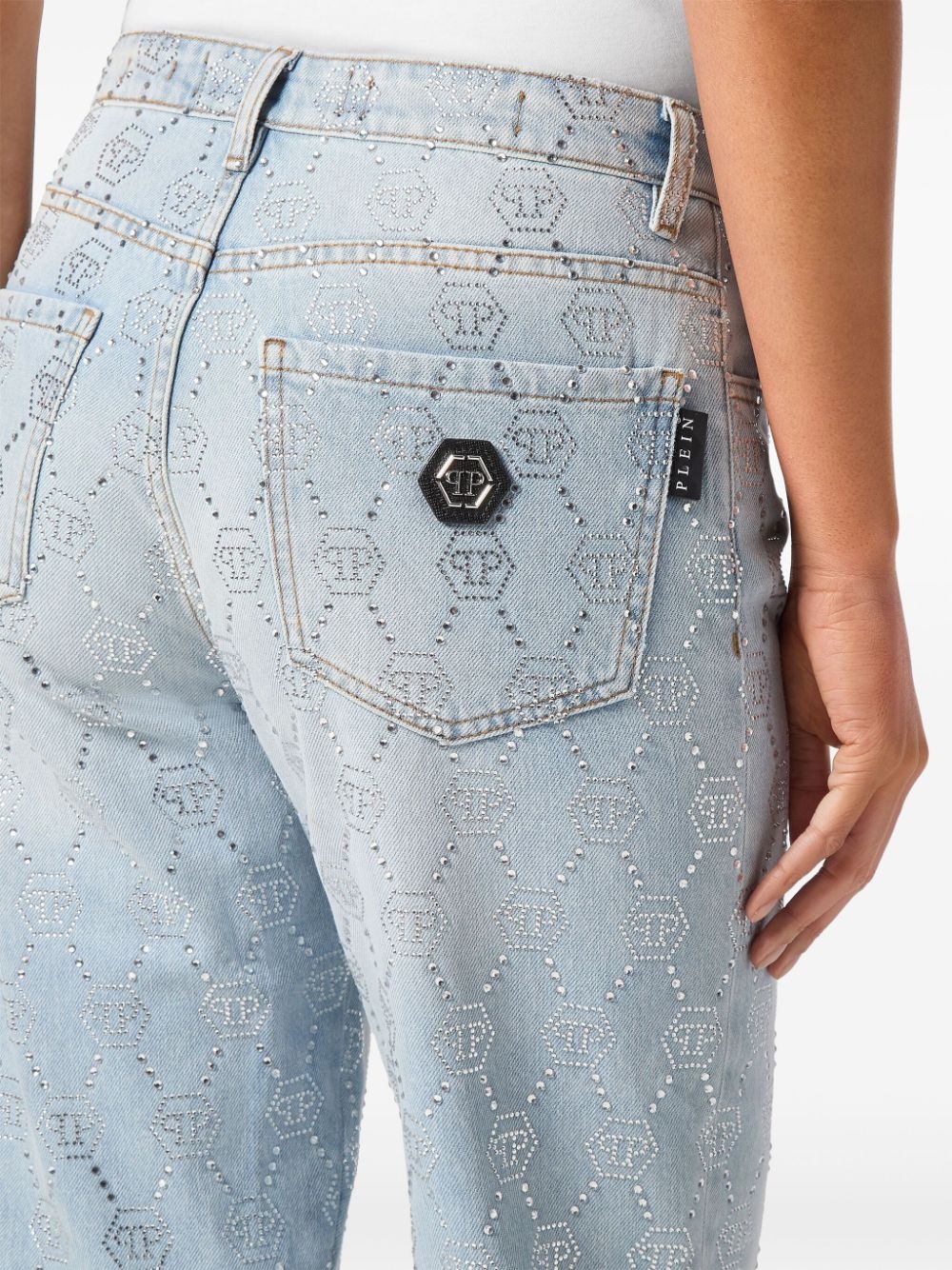 monogram crystal-embellished jeans - 5