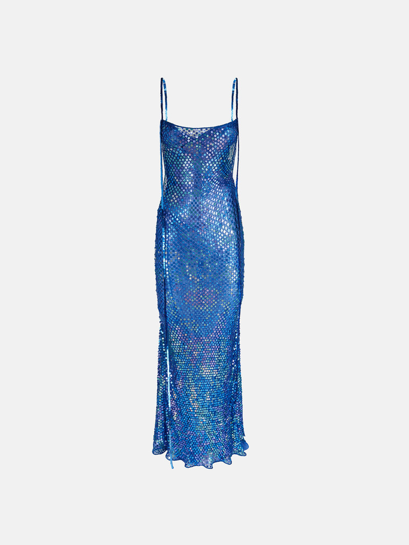 LILAC, ELECTRIC BLUE, LIGHT BLUE AND SILVER MIDI DRESS 1