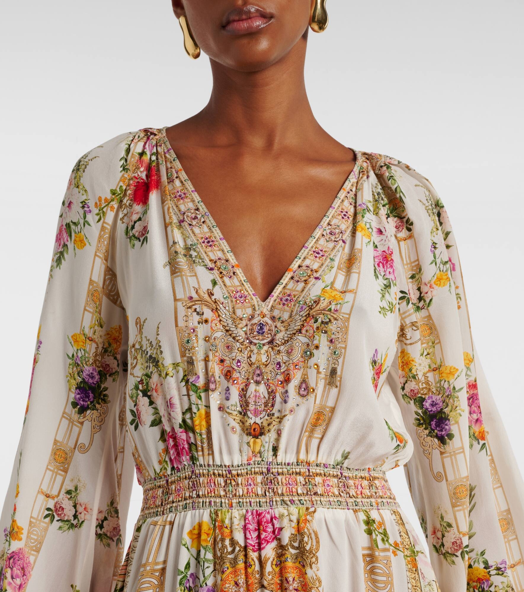Floral shirred silk maxi dress - 4