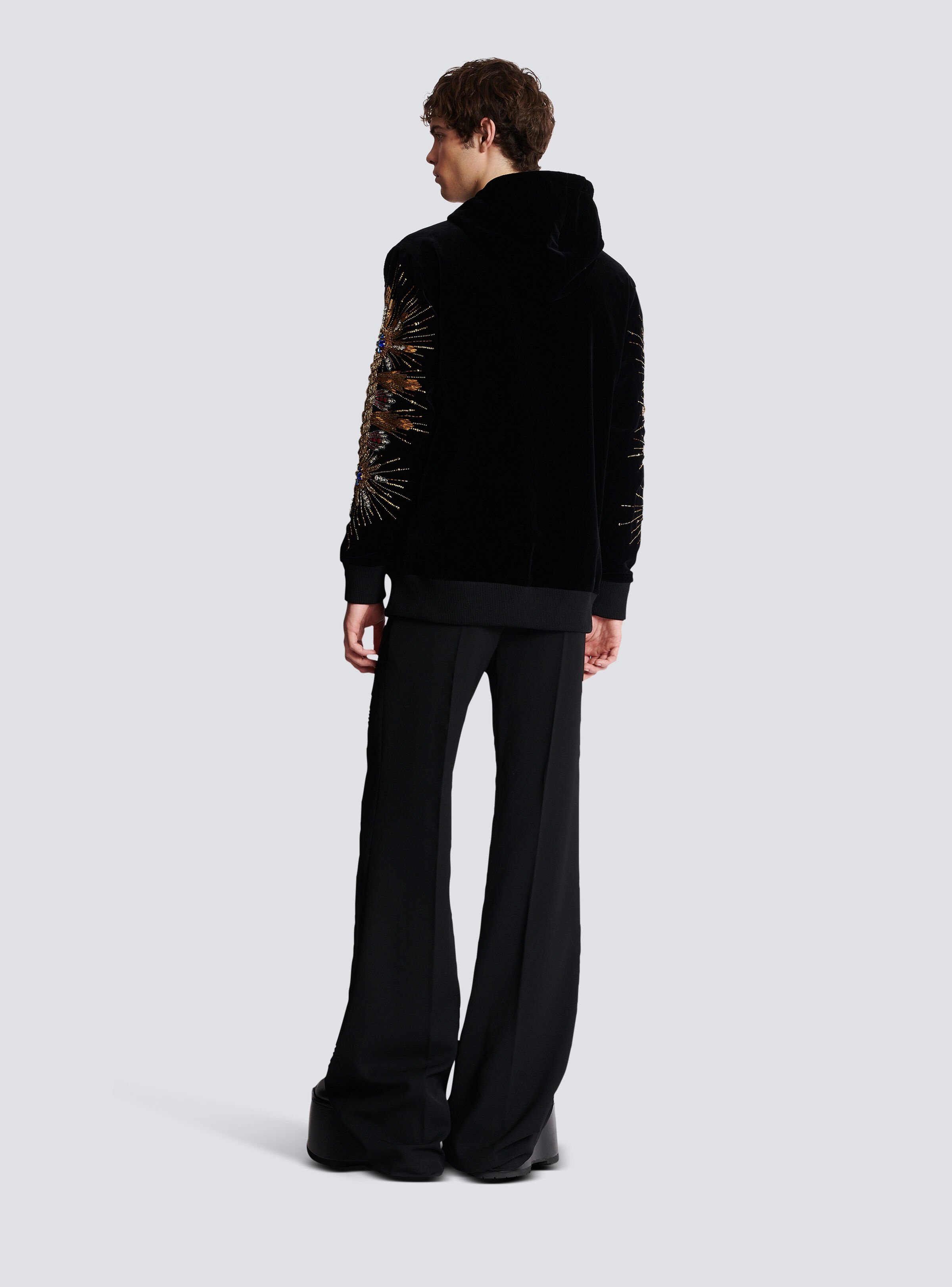 Velvet hooded sweatshirt with embroidery - 4