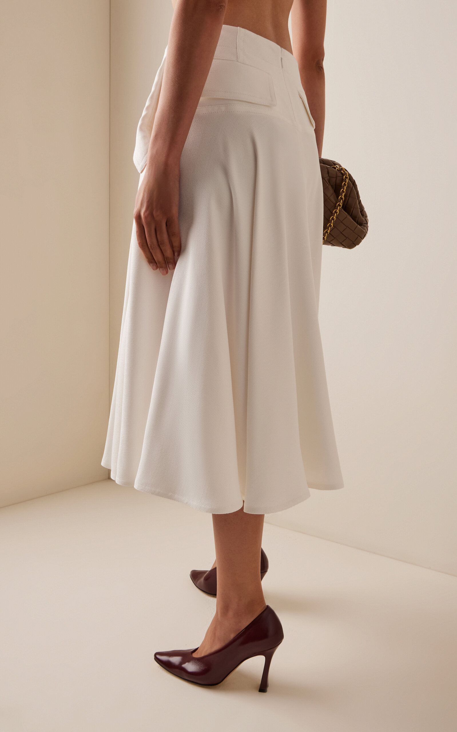 Pleated Twill Midi Skirt white - 4