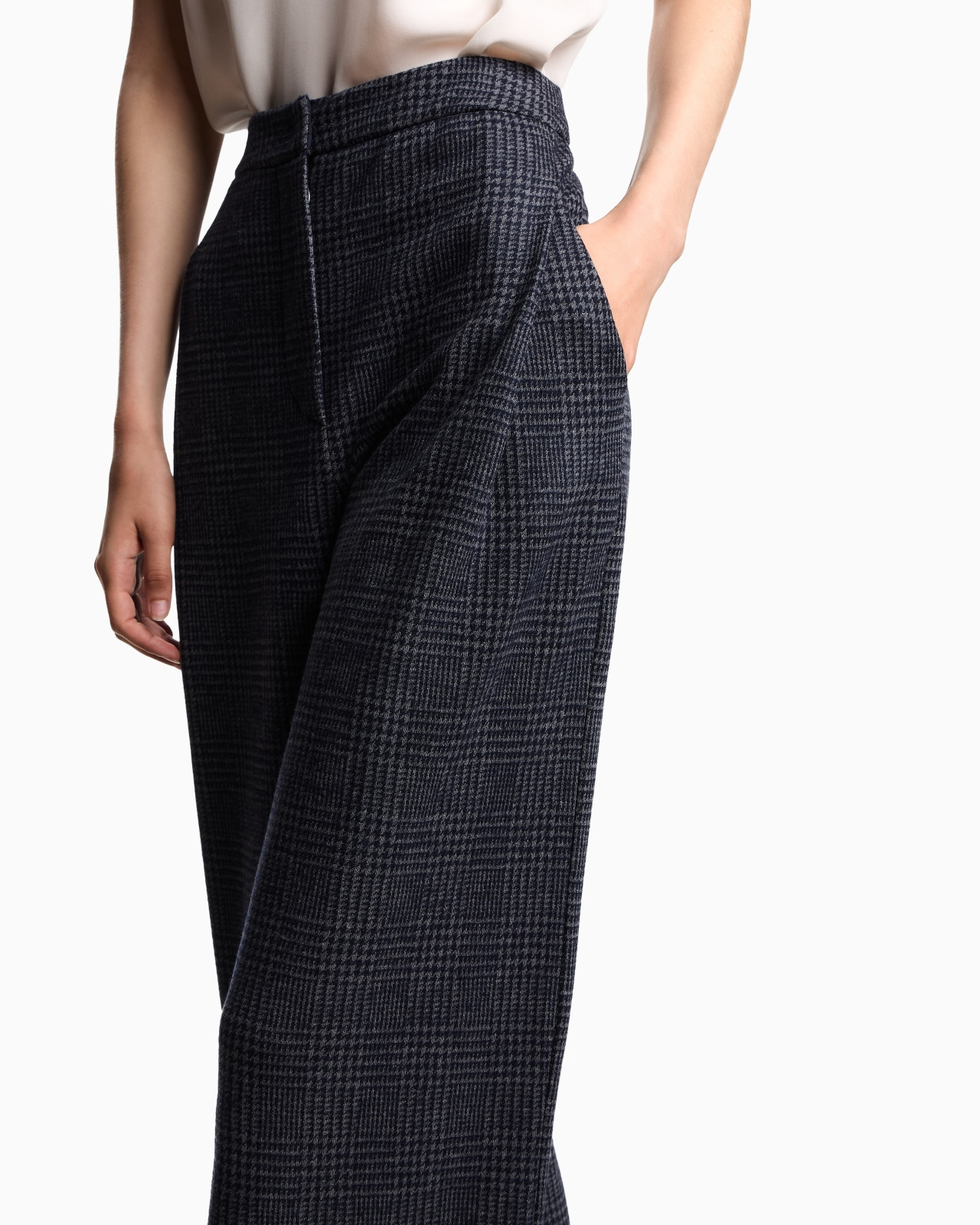 ASV ICON PRINCE OF WALES CHECK COMPACT JERSEY-KNIT TROUSERS WITH PLEATS - 5