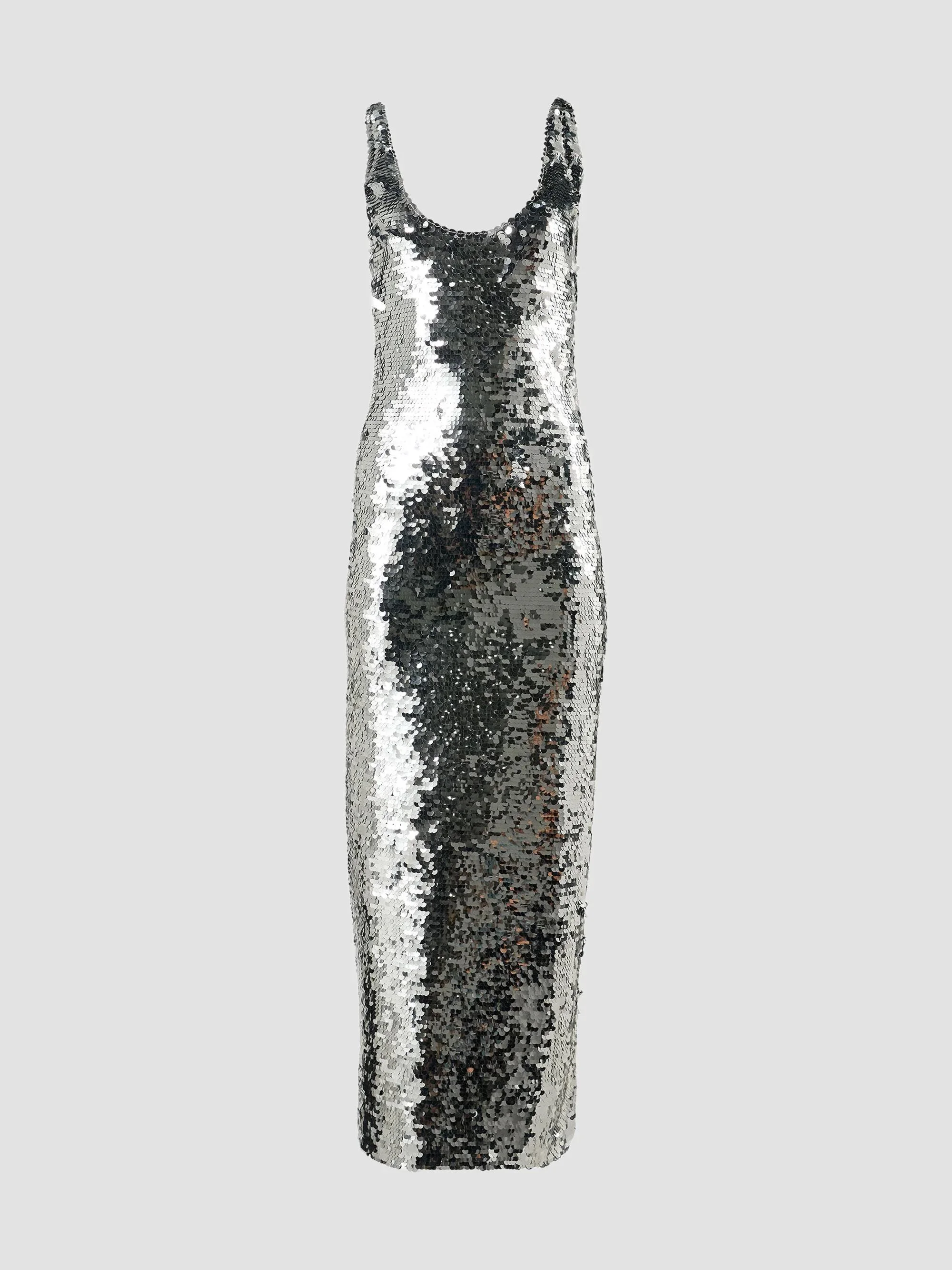 Women's Sequined Scoopneck Sleeveless Cocktail Dress - Silver - 1