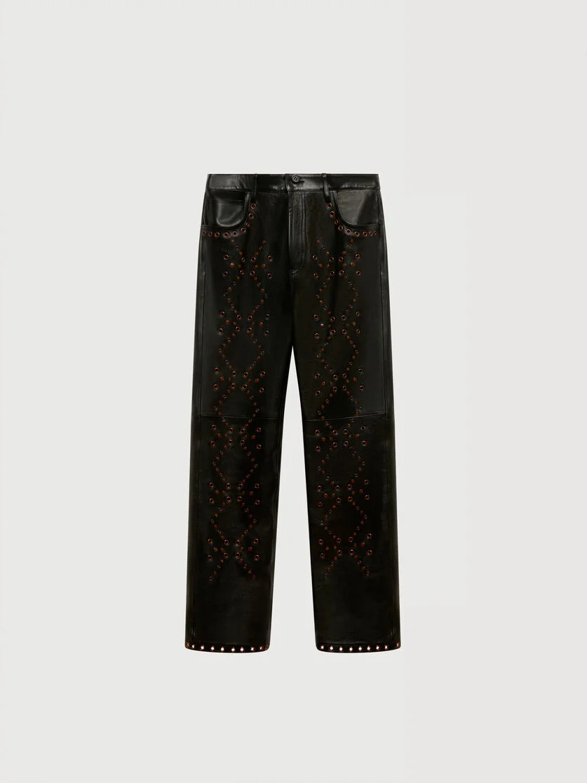 BLACK LEATHER TROUSERS WITH STUDDED FRONT - 1
