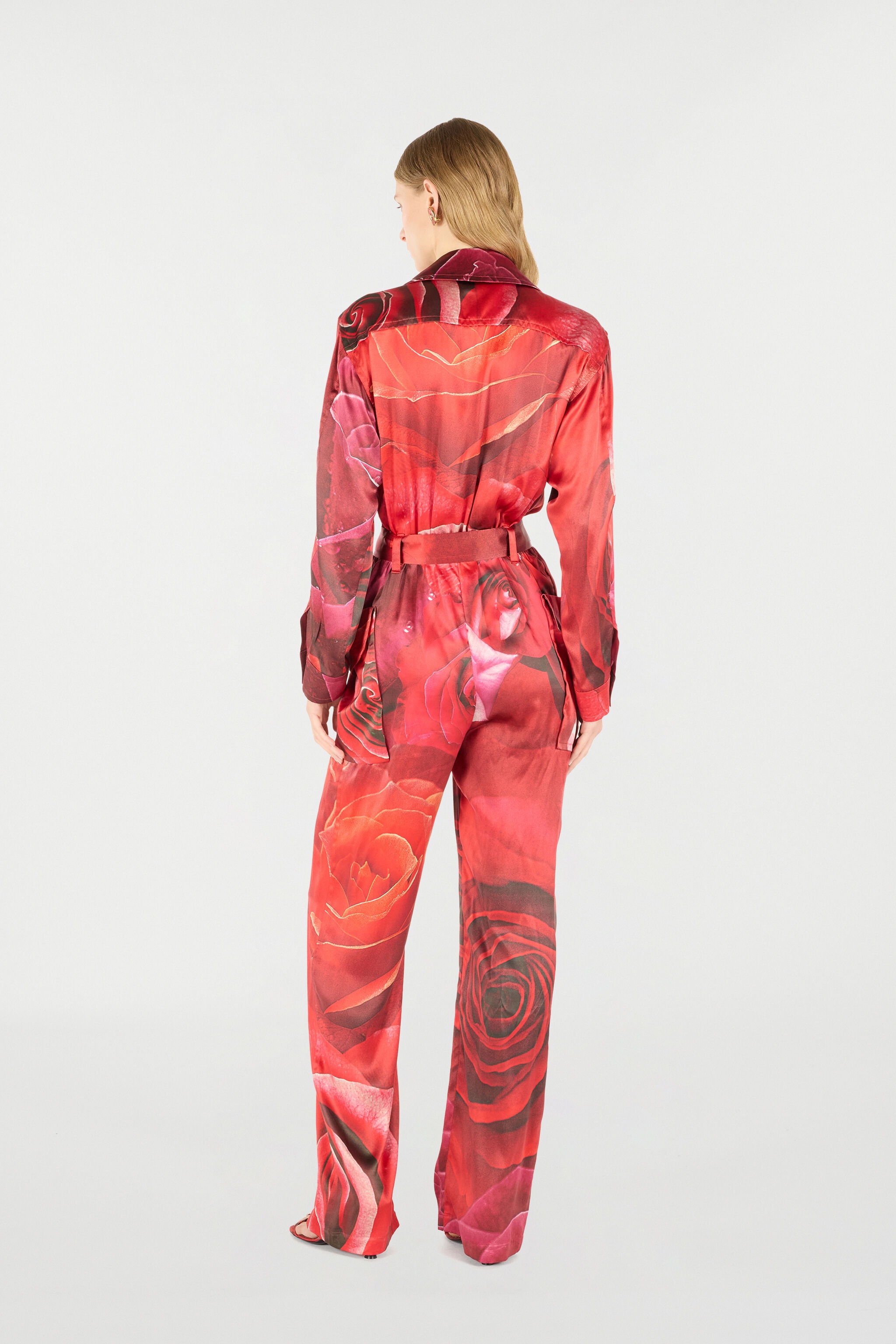 Rose-Print Shirt-Style Jumpsuit - 4